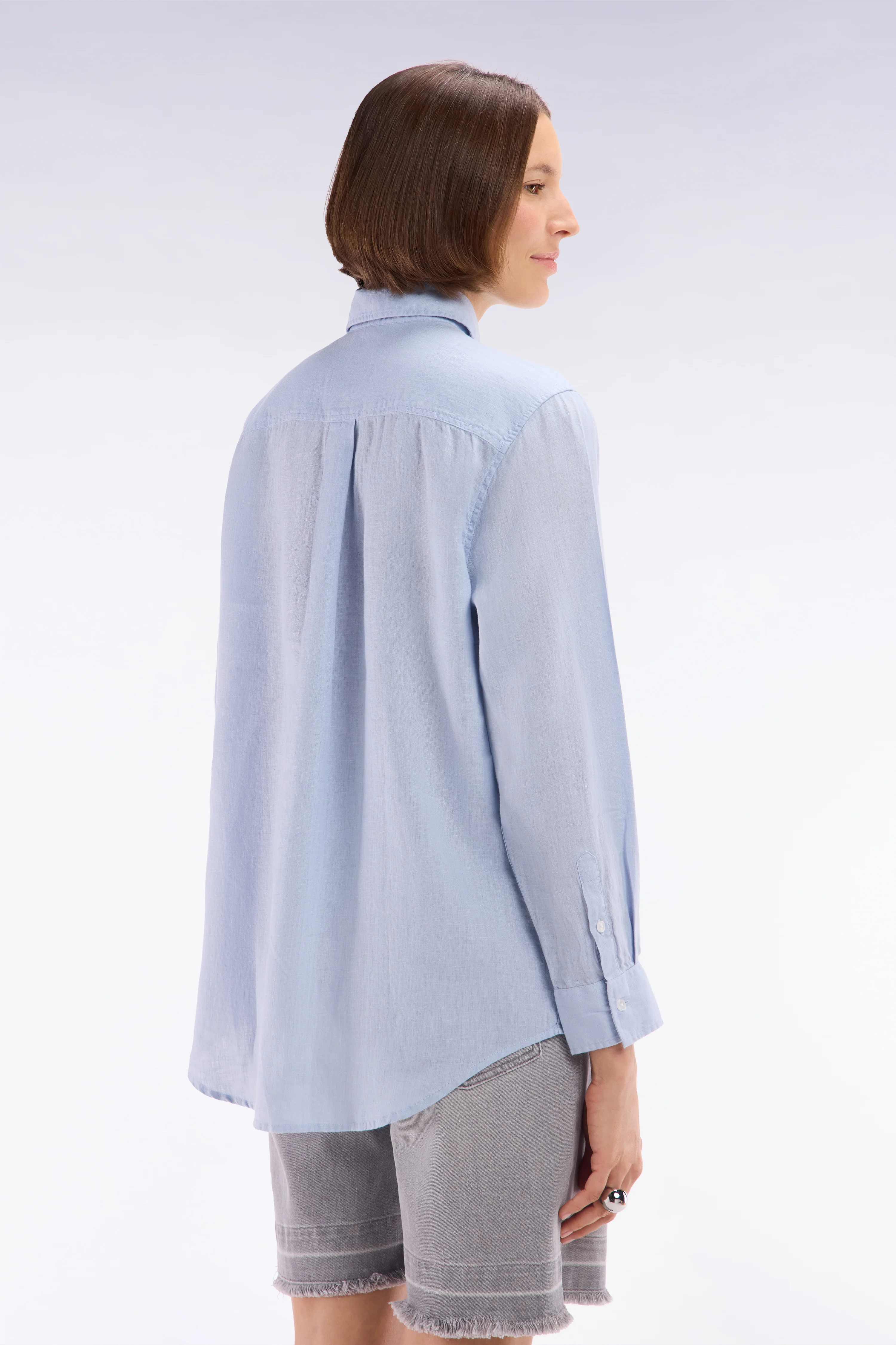 Chemise à poches plaquées en lin gris coupe oversized - Image 4