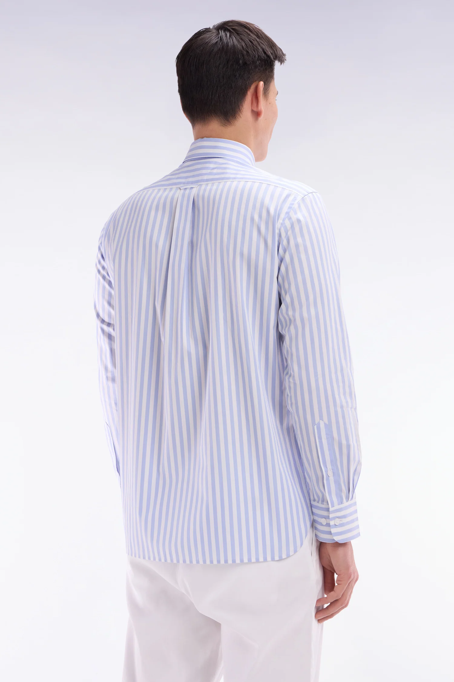 Chemise à rayures bâtons en coton gris clair coupe droite - Image 4