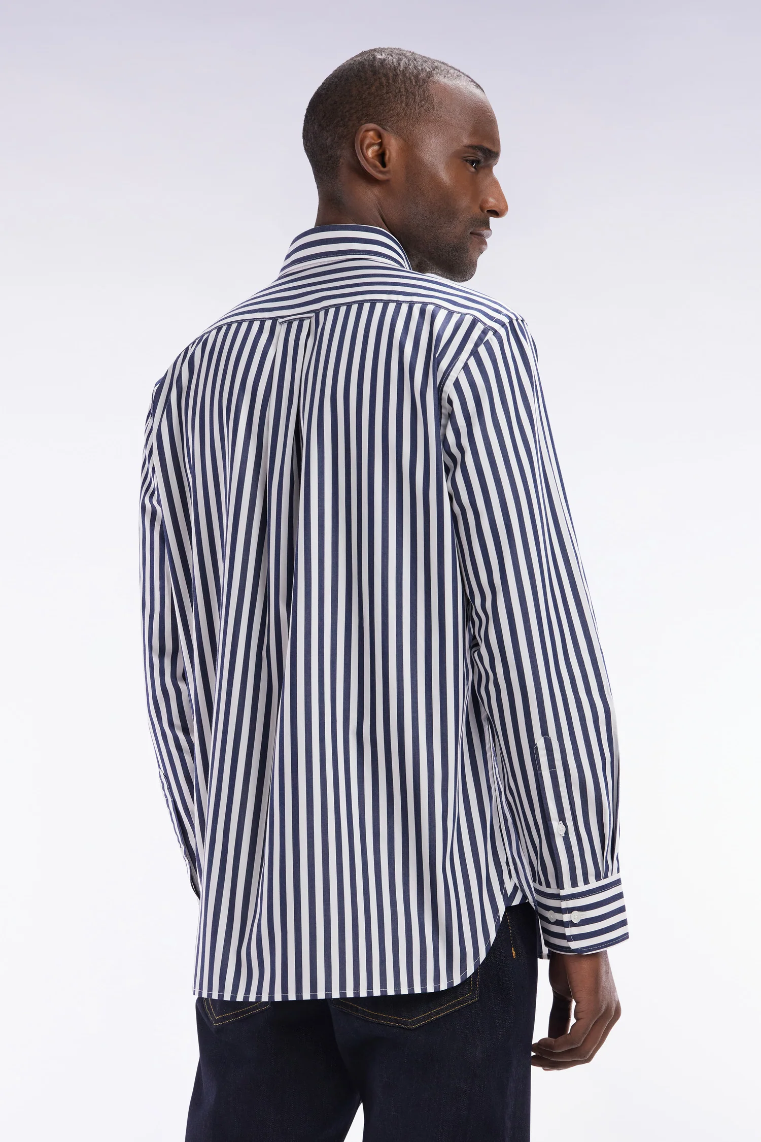 Chemise à rayures bâtons en coton marine coupe droite - Image 4