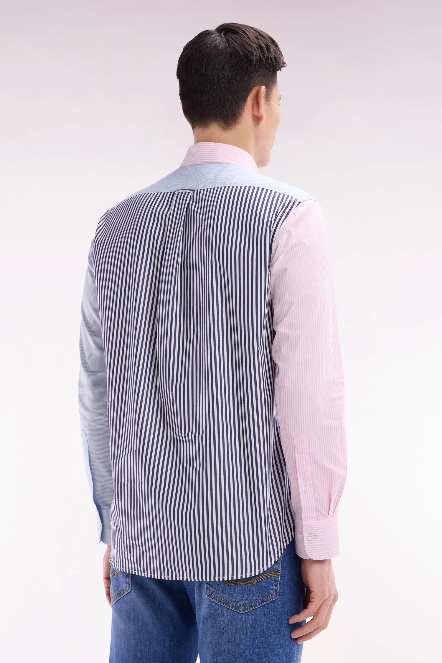 Chemise à rayures bâtons en coton tricolore coupe droite - Image 3