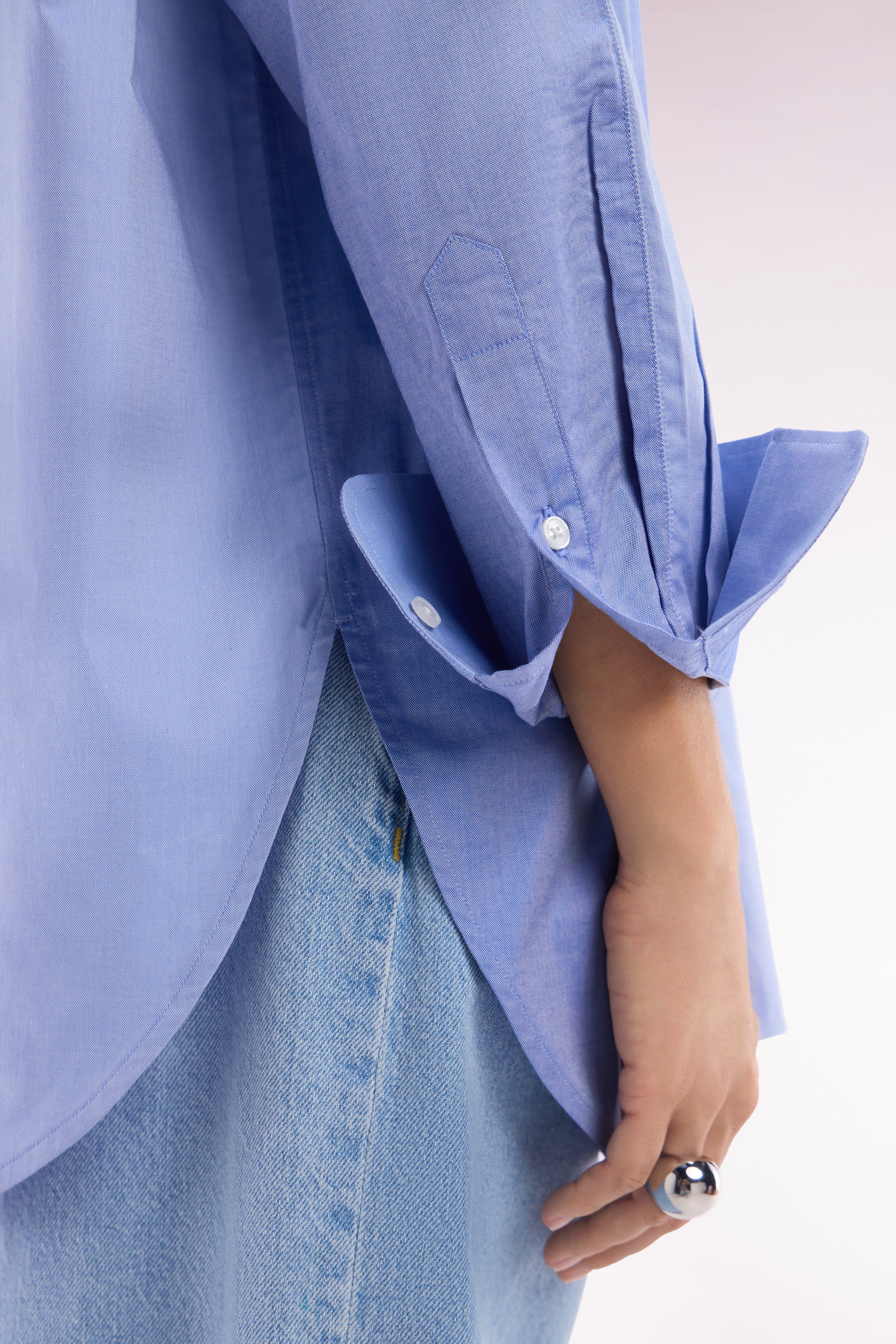 Chemise colorblock en popeline de coton bleue coupe oversized - Image 5