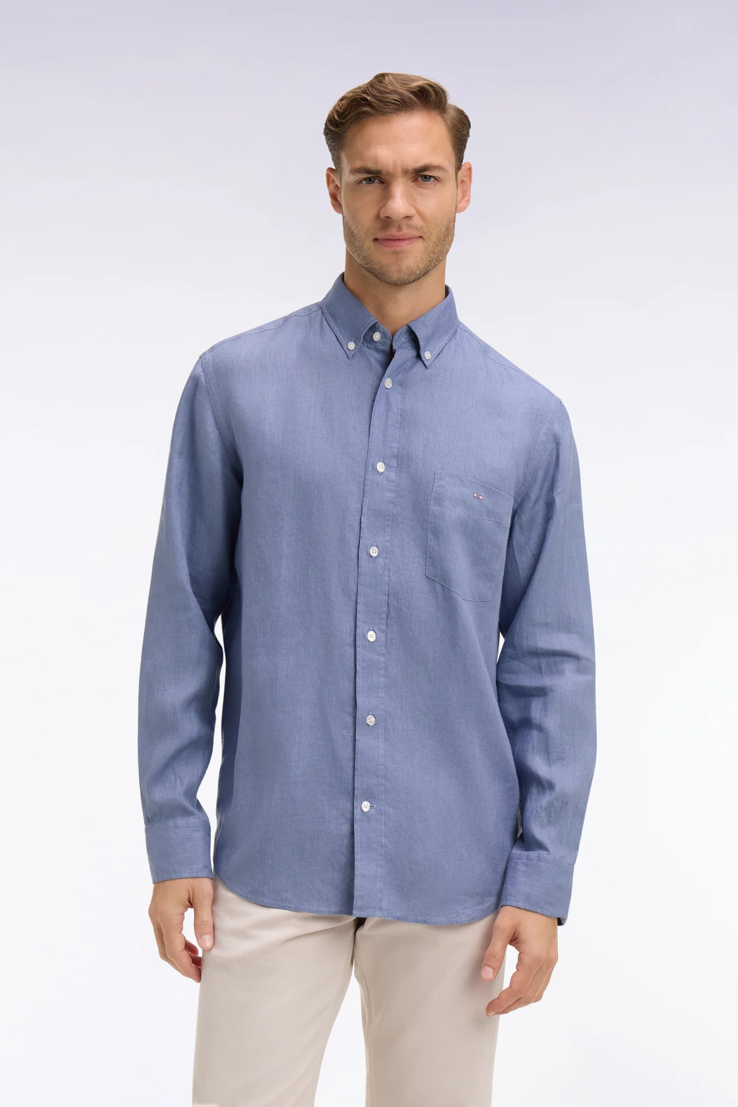 Chemise en lin bleu coupe droite - Image 3