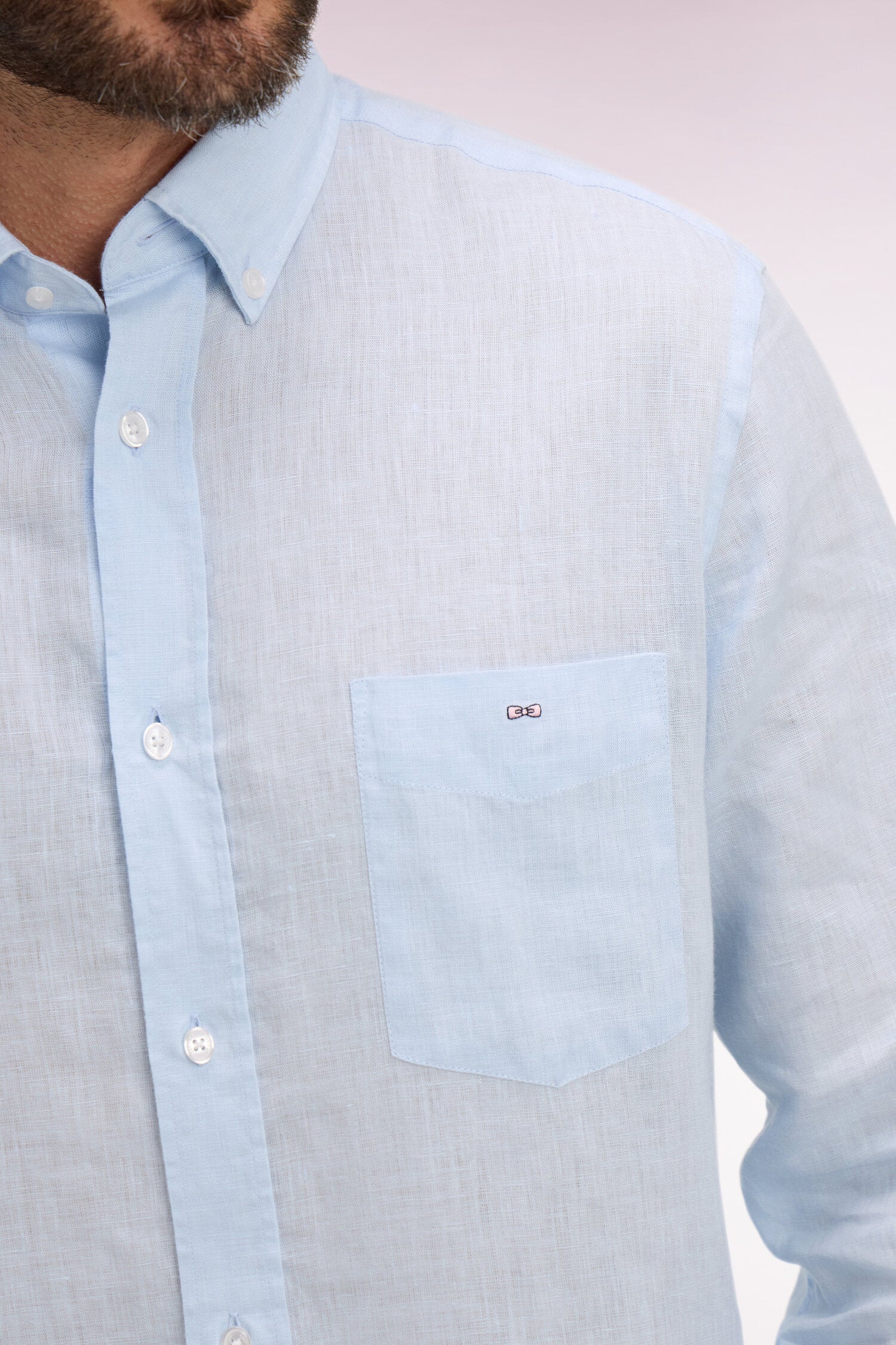 Chemise droite en lin bleu ciel - Image 4