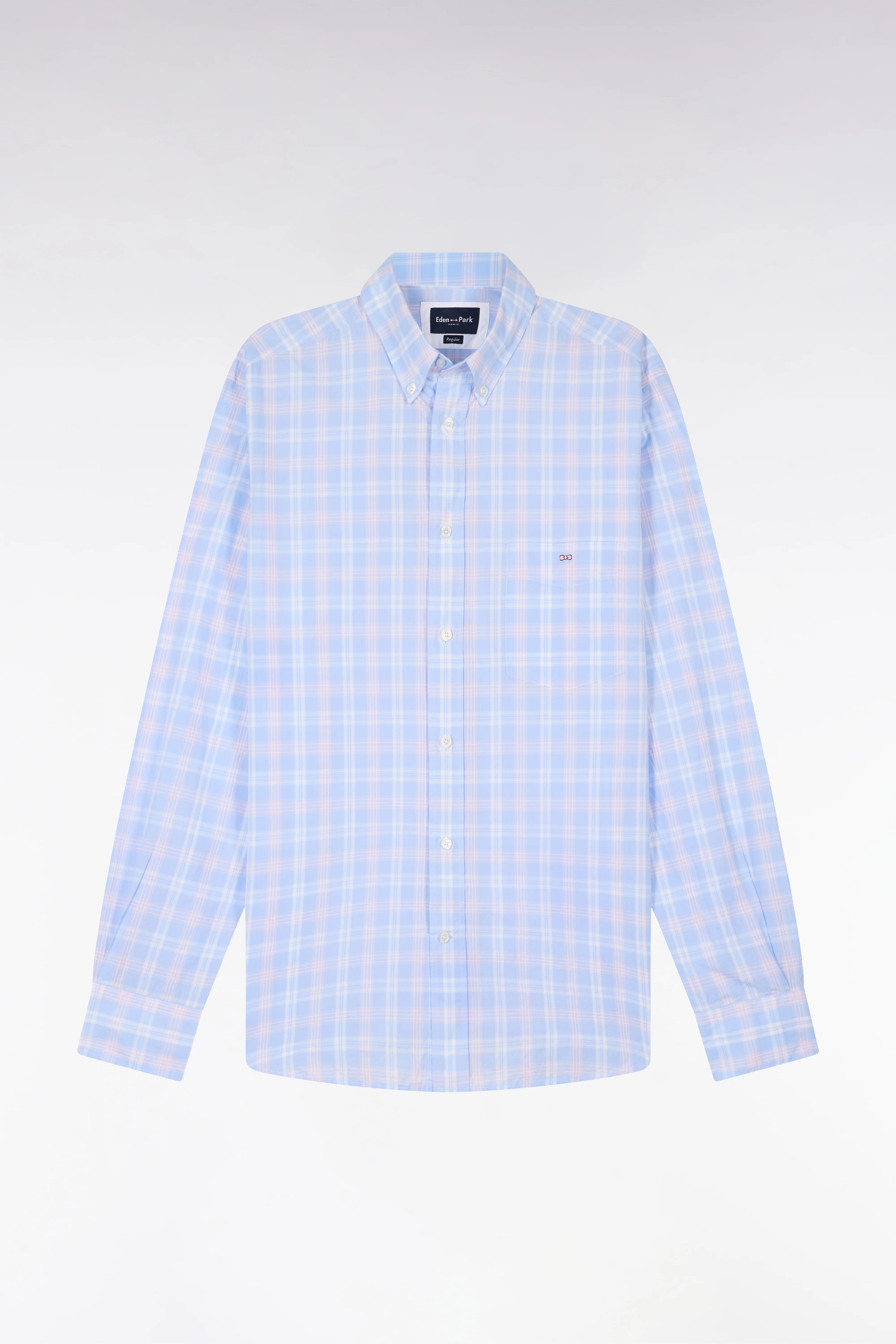 Chemise en coton à carreaux bleu ciel coupe regular - Image 2