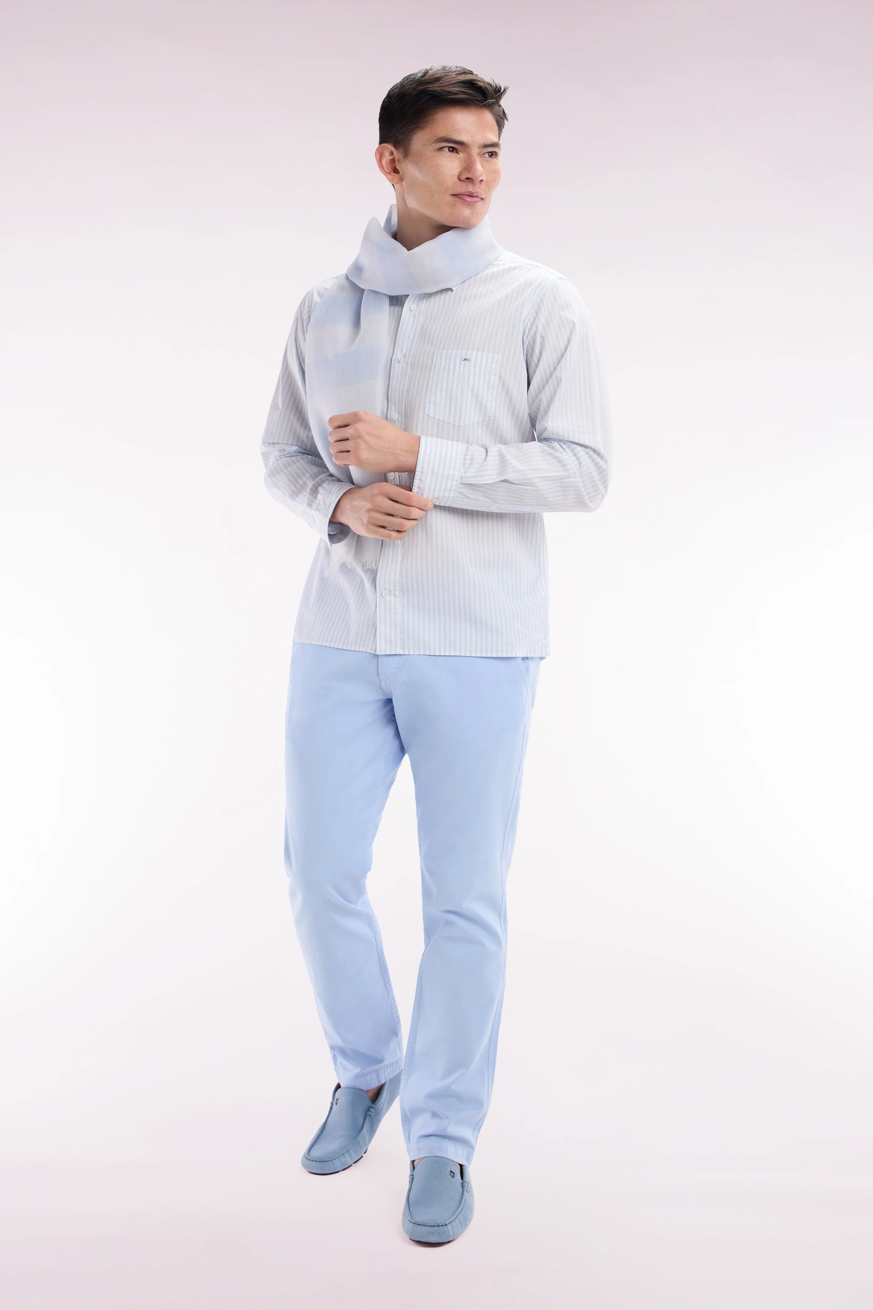 Chemise en coton à rayures ciel coupe droite - Image 3