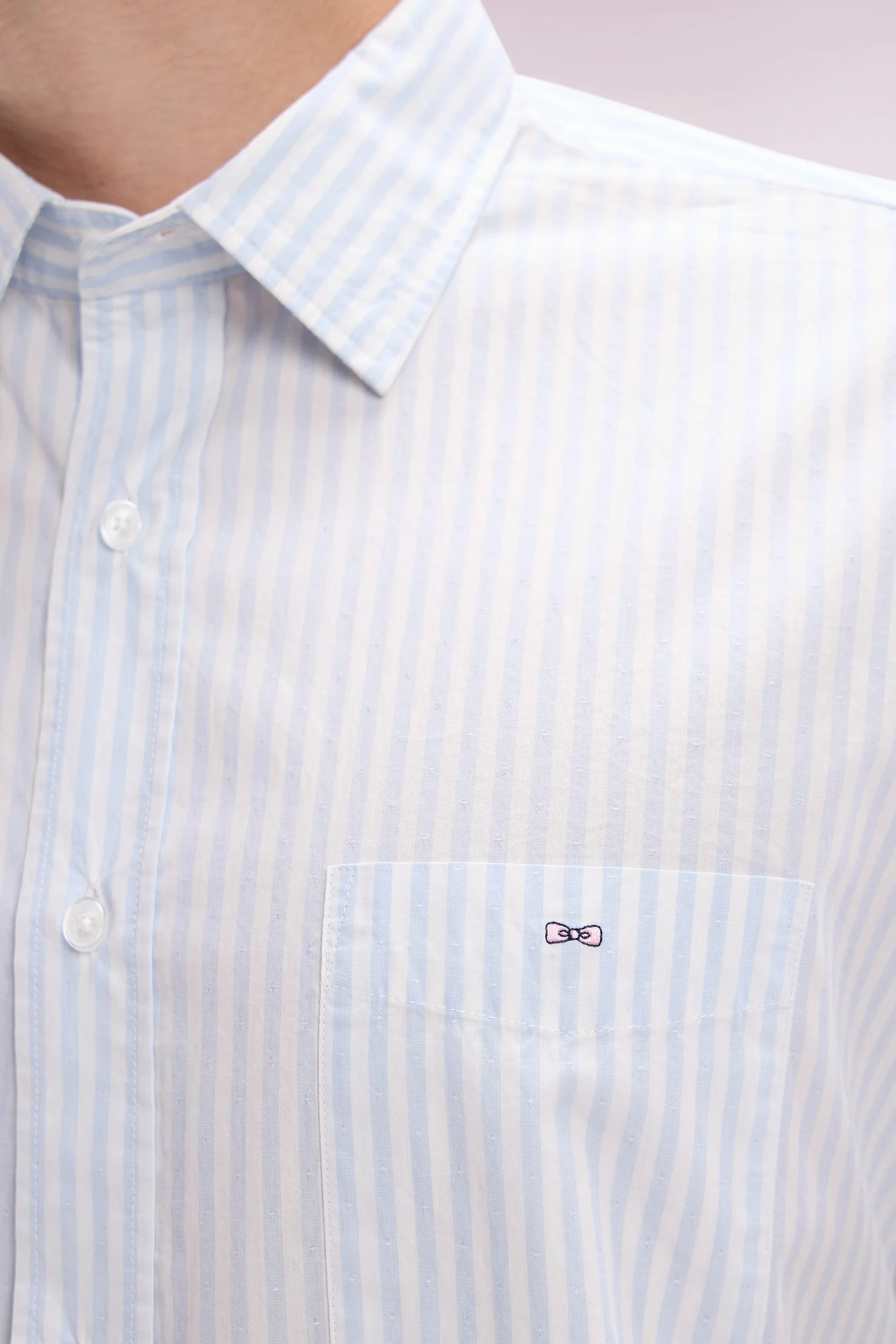 Chemise en coton à rayures ciel coupe droite - Image 4