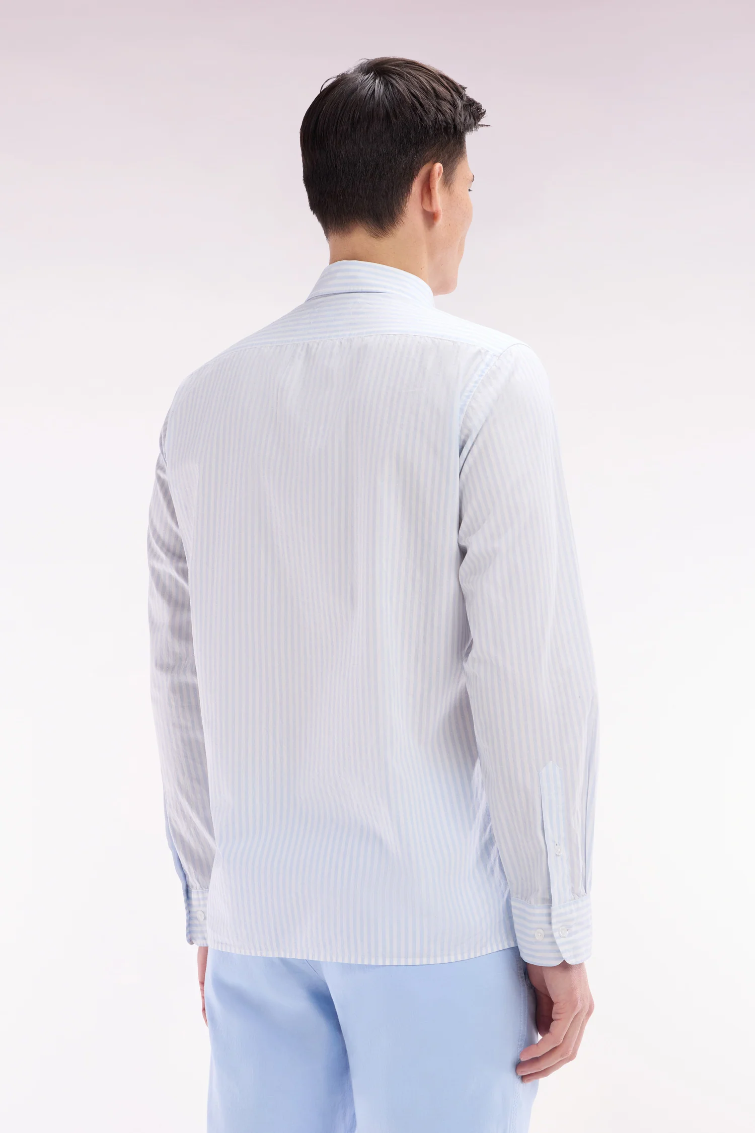 Chemise en coton à rayures ciel coupe droite - Image 5