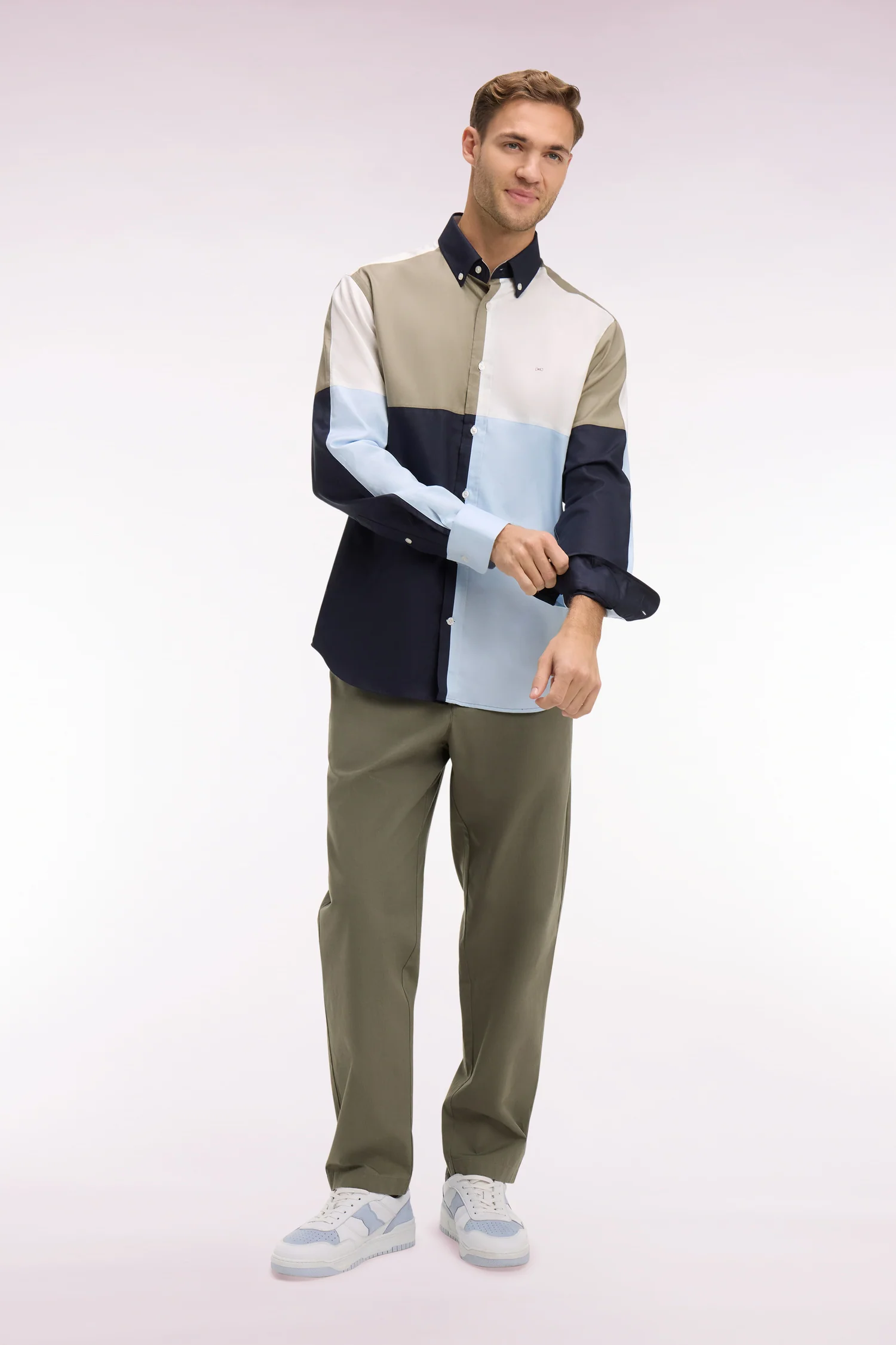 Chemise en coton ciel colorblock