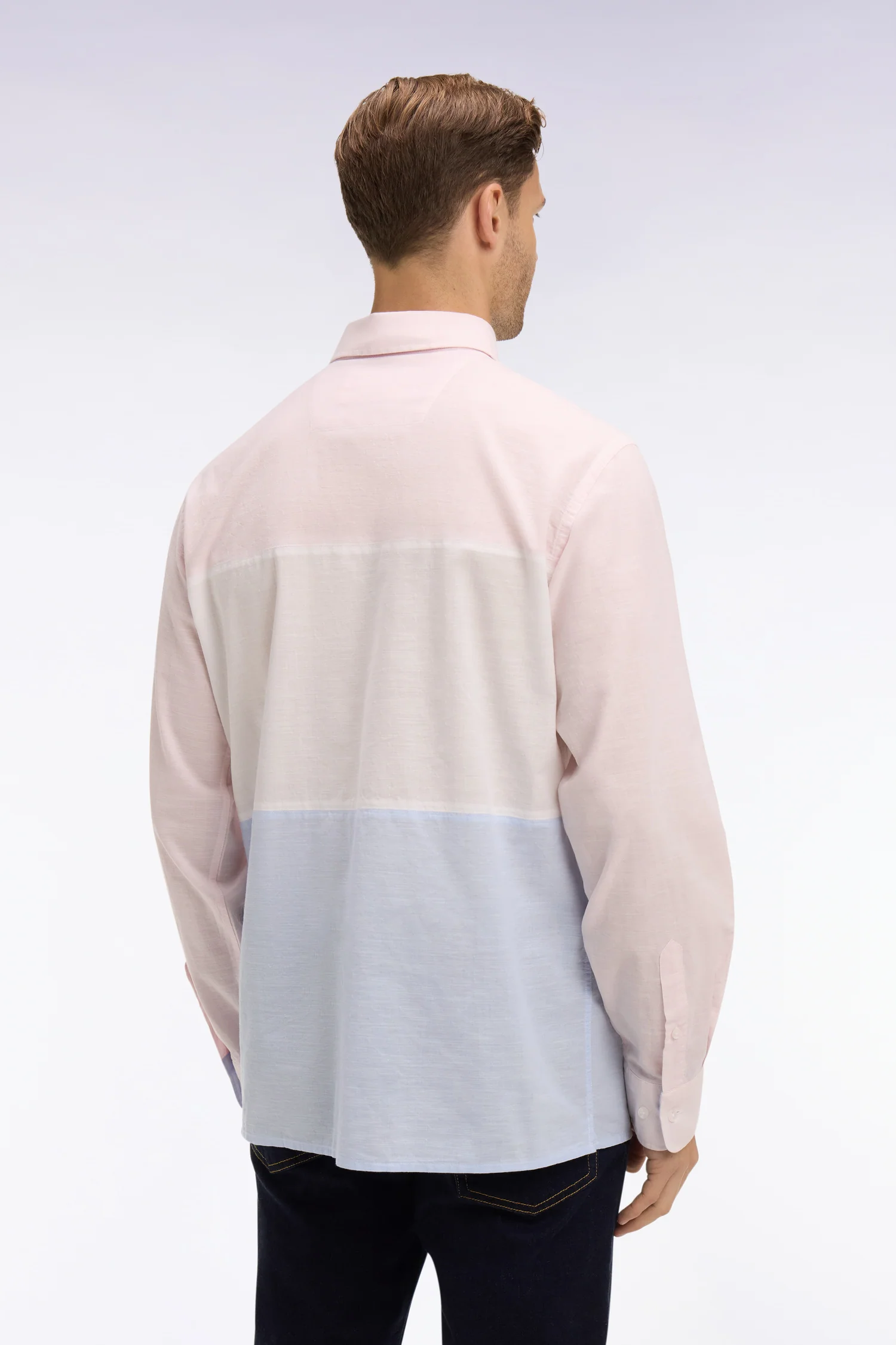 Chemise en coton jacquard Dobby tricolore rose - Image 5