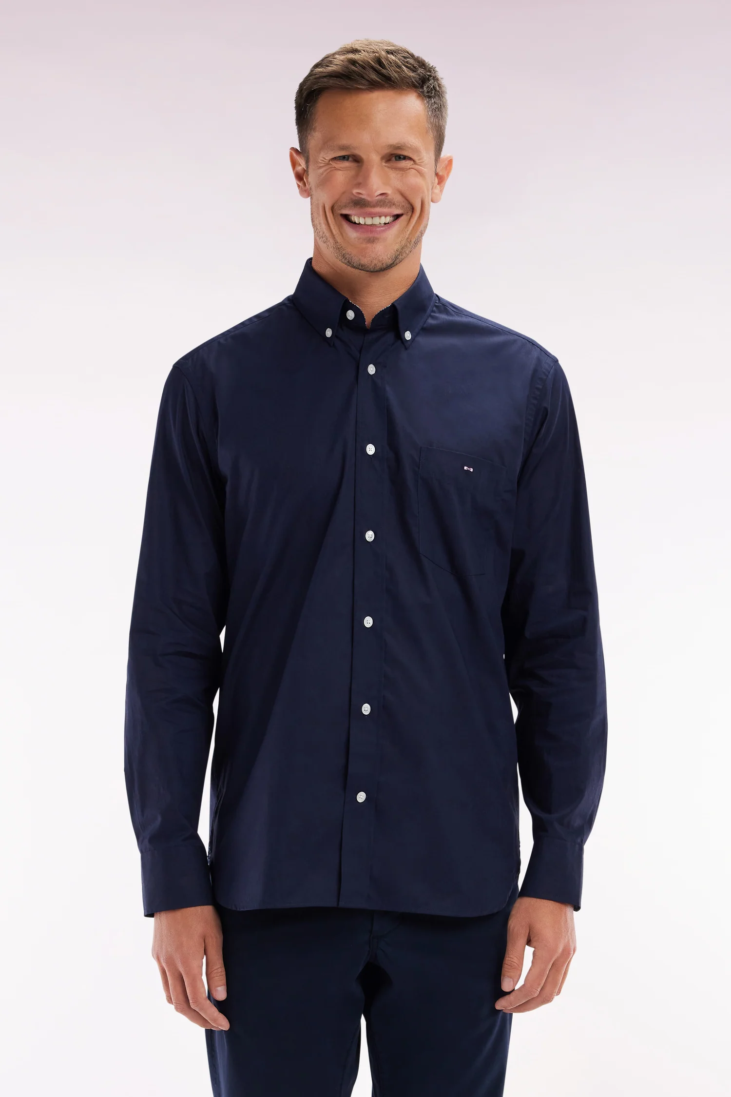 Chemise en coton marine coudière coupe droite