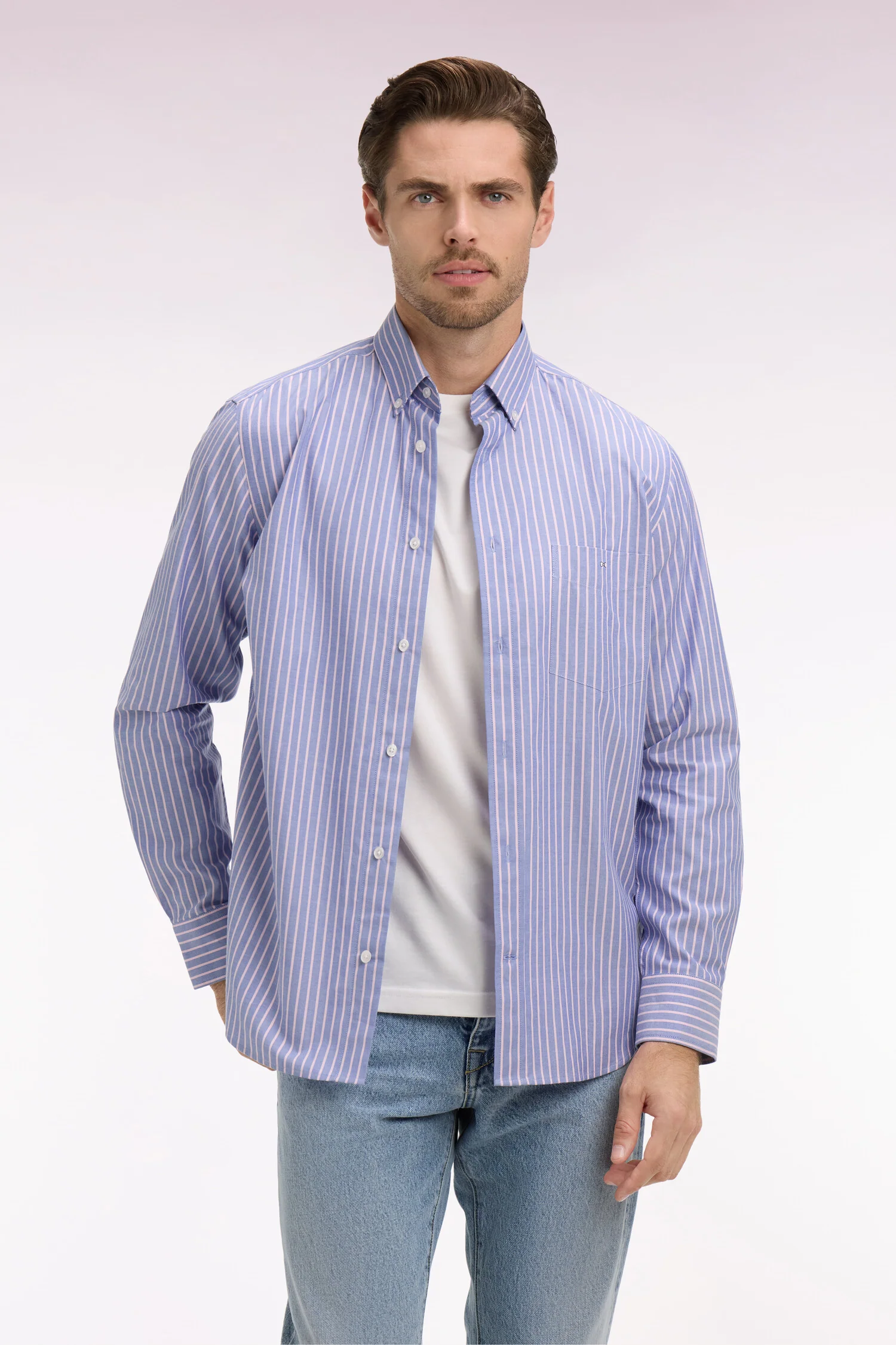Chemise en coton pinpoint à rayures roses coupe regular - Image 3