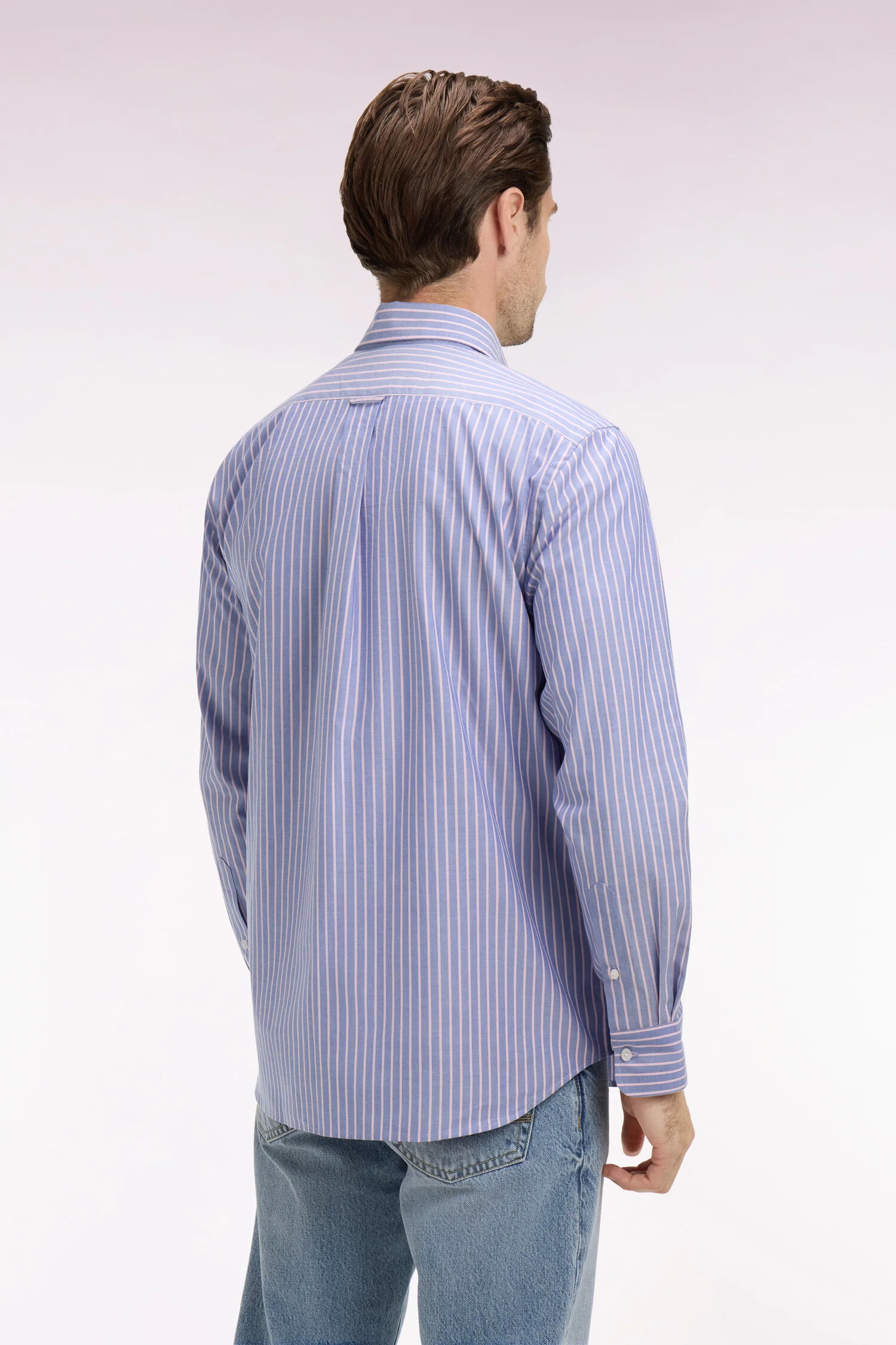 Chemise en coton pinpoint à rayures roses coupe regular - Image 5