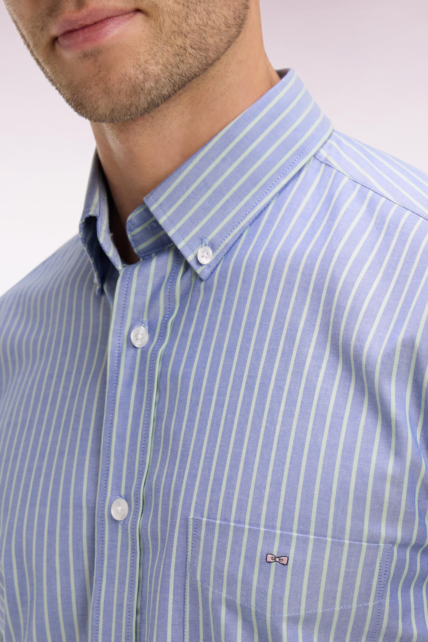 Chemise en coton pinpoint à rayures vert d'eau coupe regular - Image 4