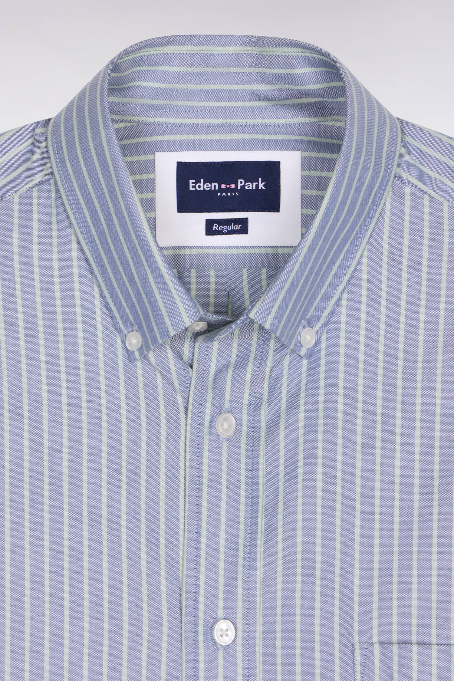 Chemise en coton pinpoint à rayures vert d'eau coupe regular - Image 6