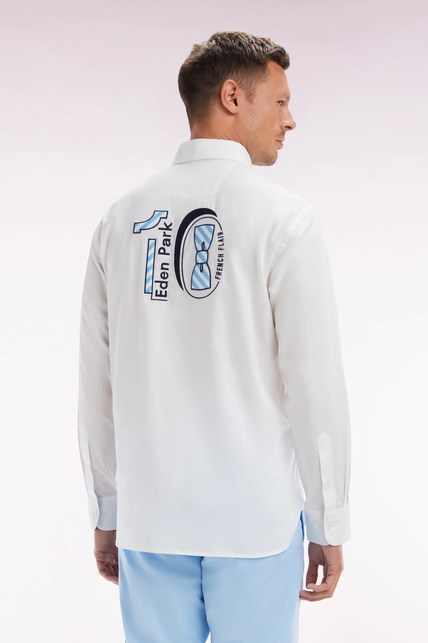 Chemise en coton pinpoint blanc broderie 10 coupe droite - Image 4