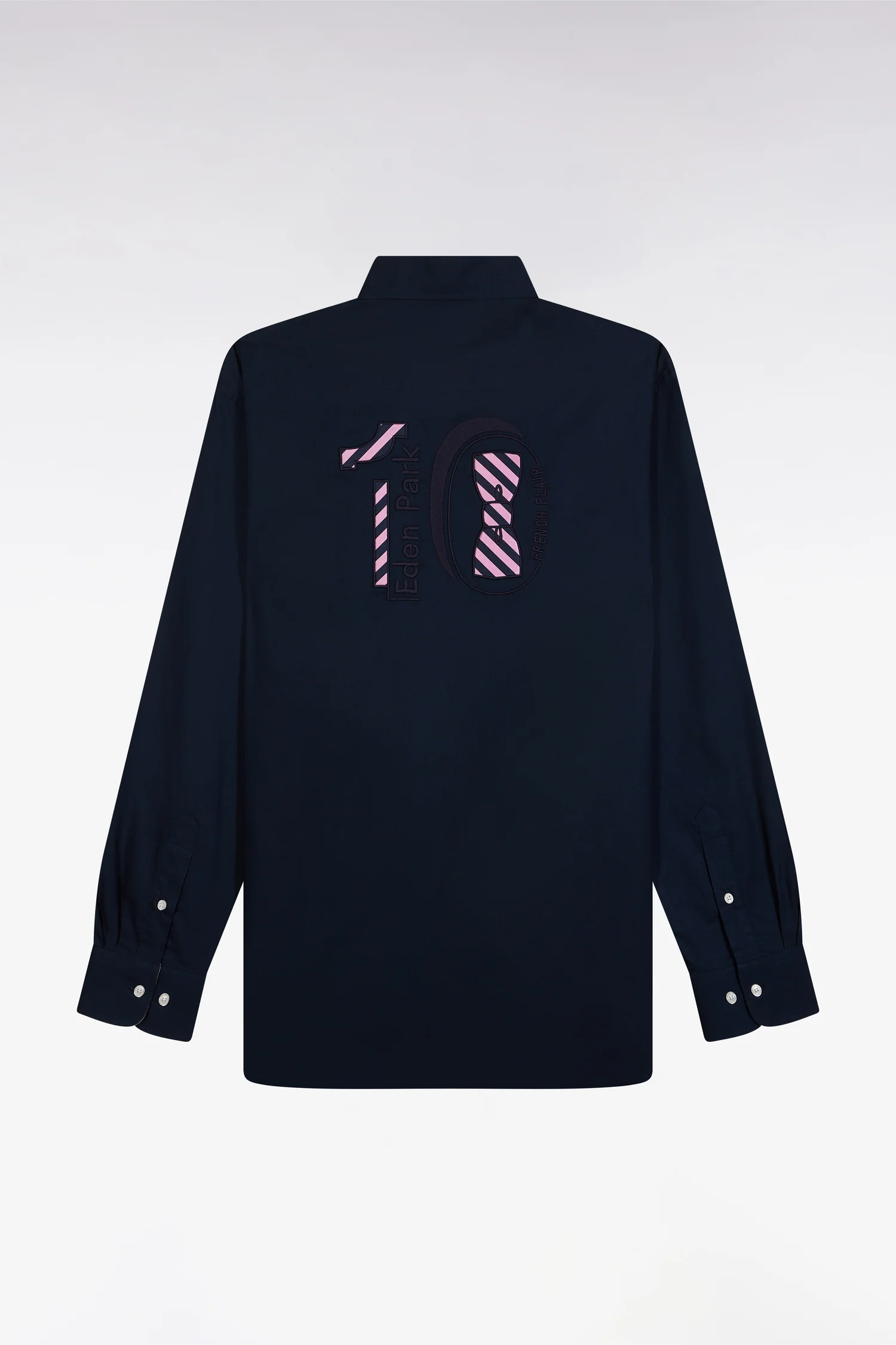 Chemise en coton pinpoint marine broderie dos coupe droite - Image 2