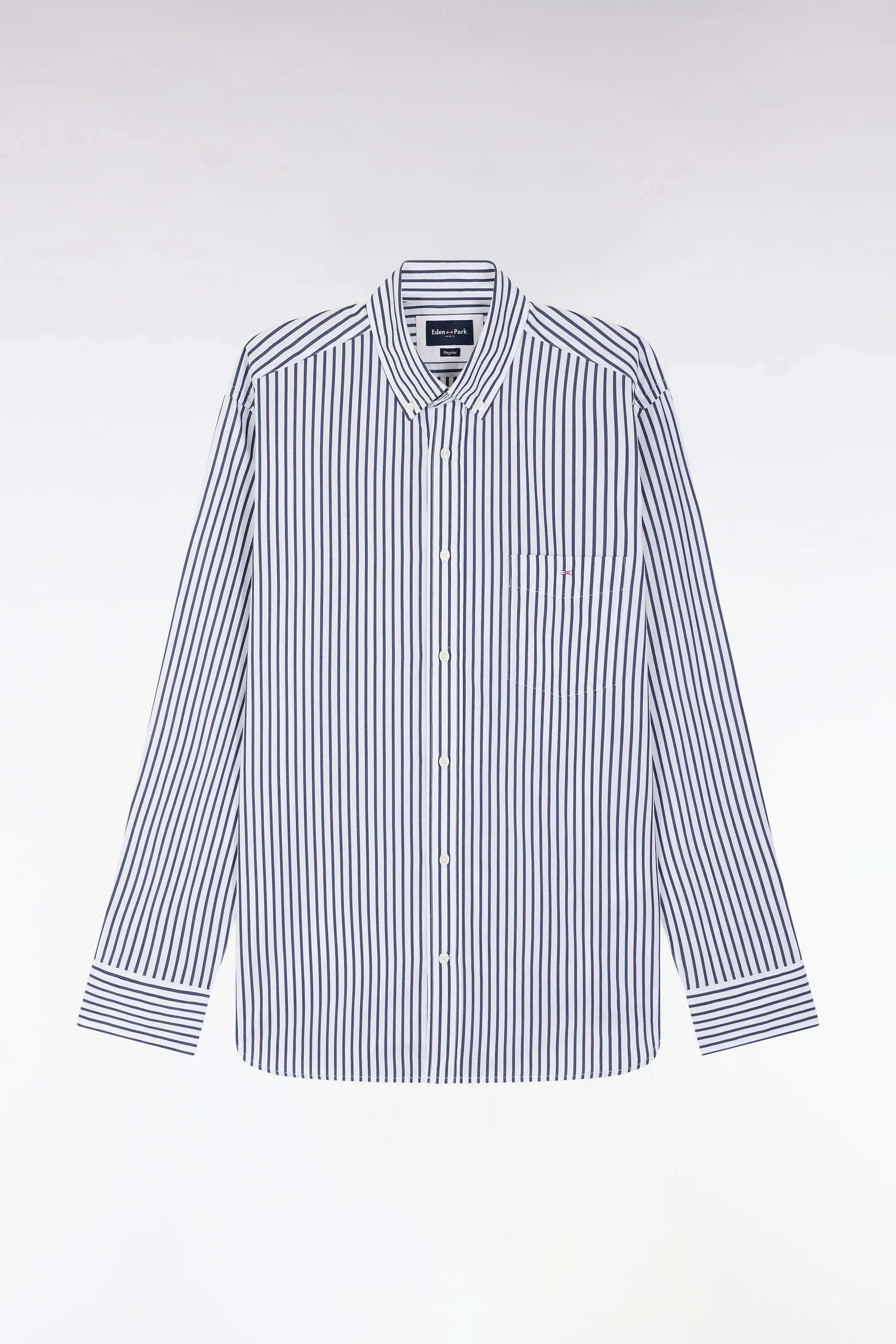 Chemise en coton rayée bleue coupe droite - Image 2