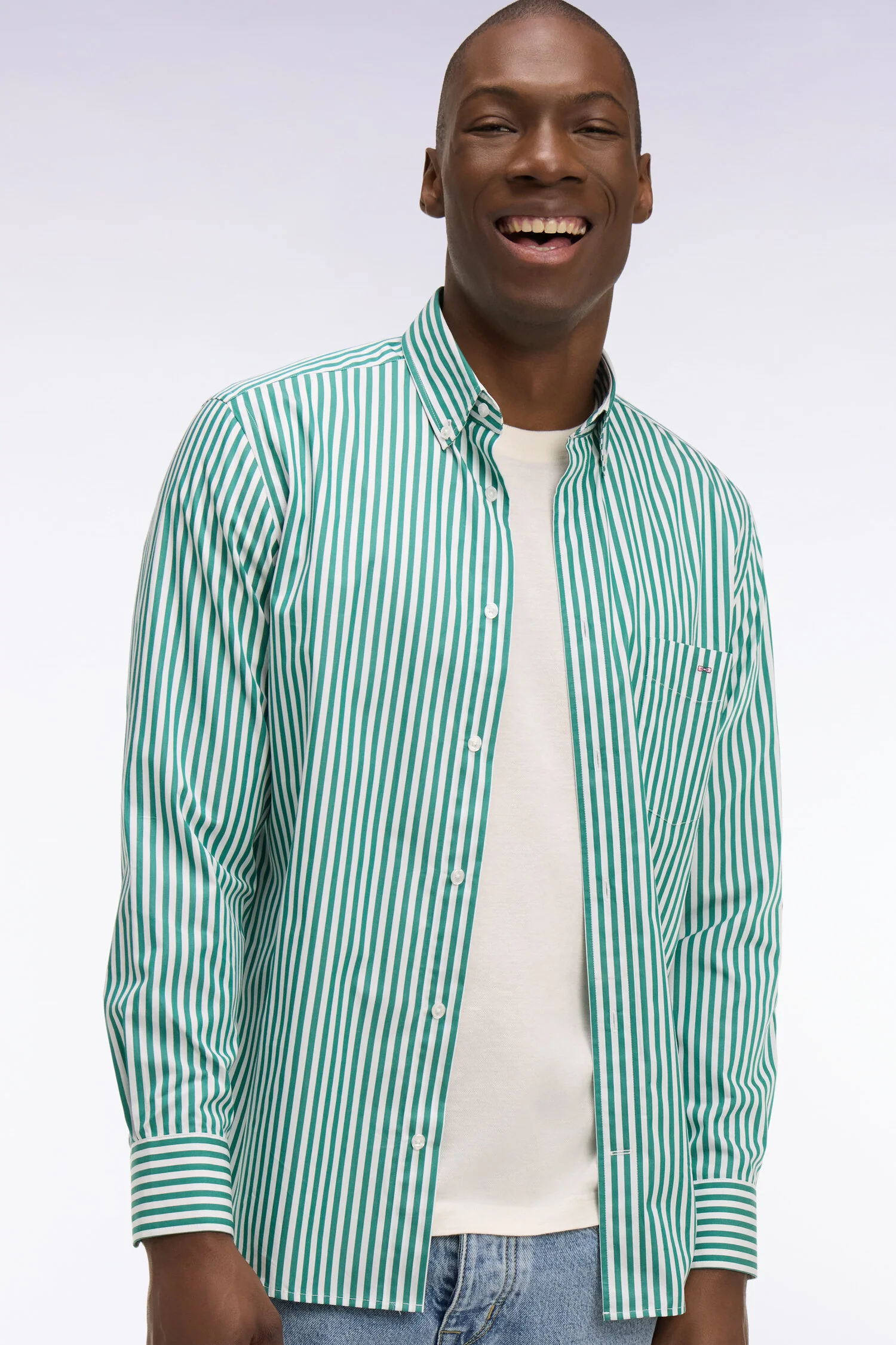 Chemise en coton vert à rayures bâtons