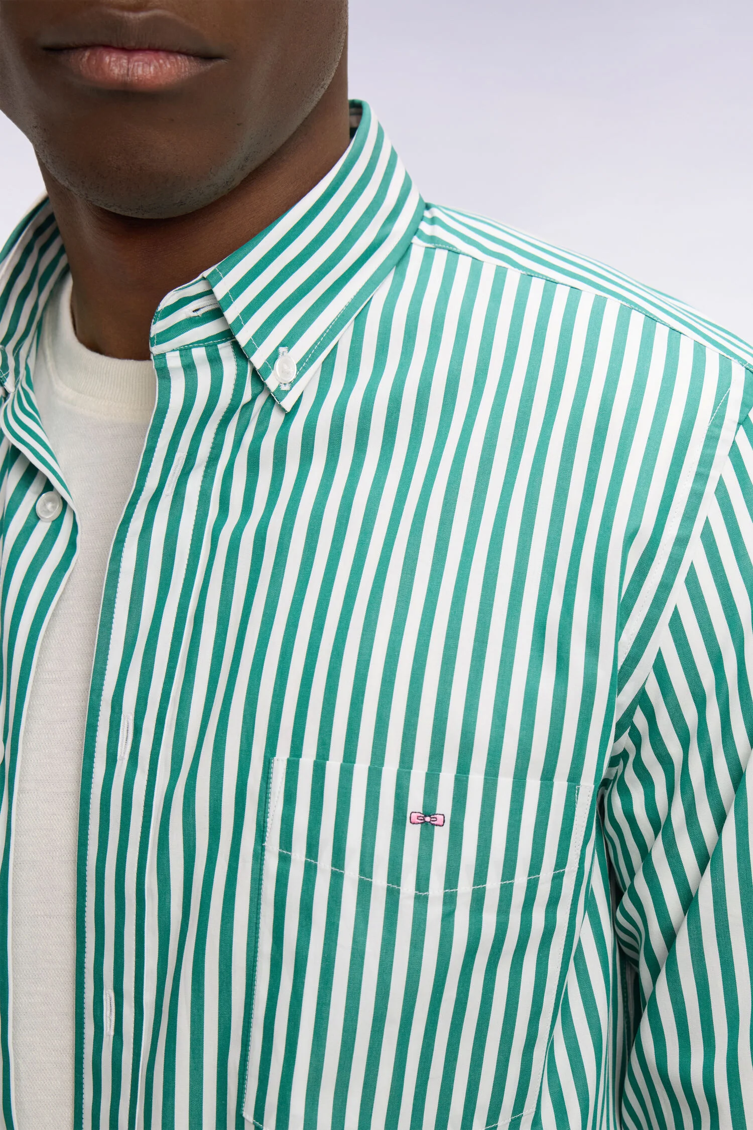 Chemise en coton vert à rayures bâtons - Image 4
