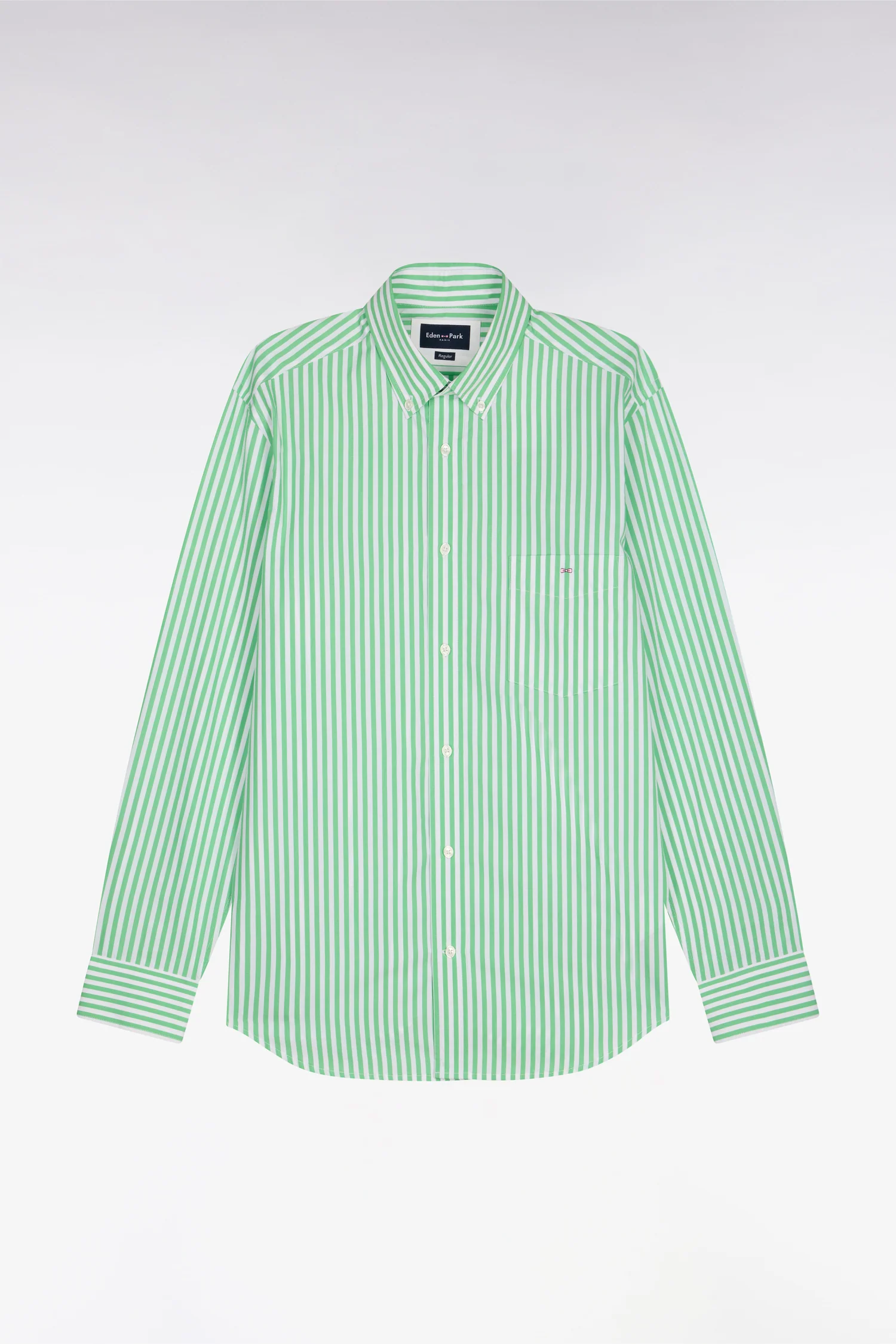 Chemise en coton vert clair à rayures bâtons - Image 2