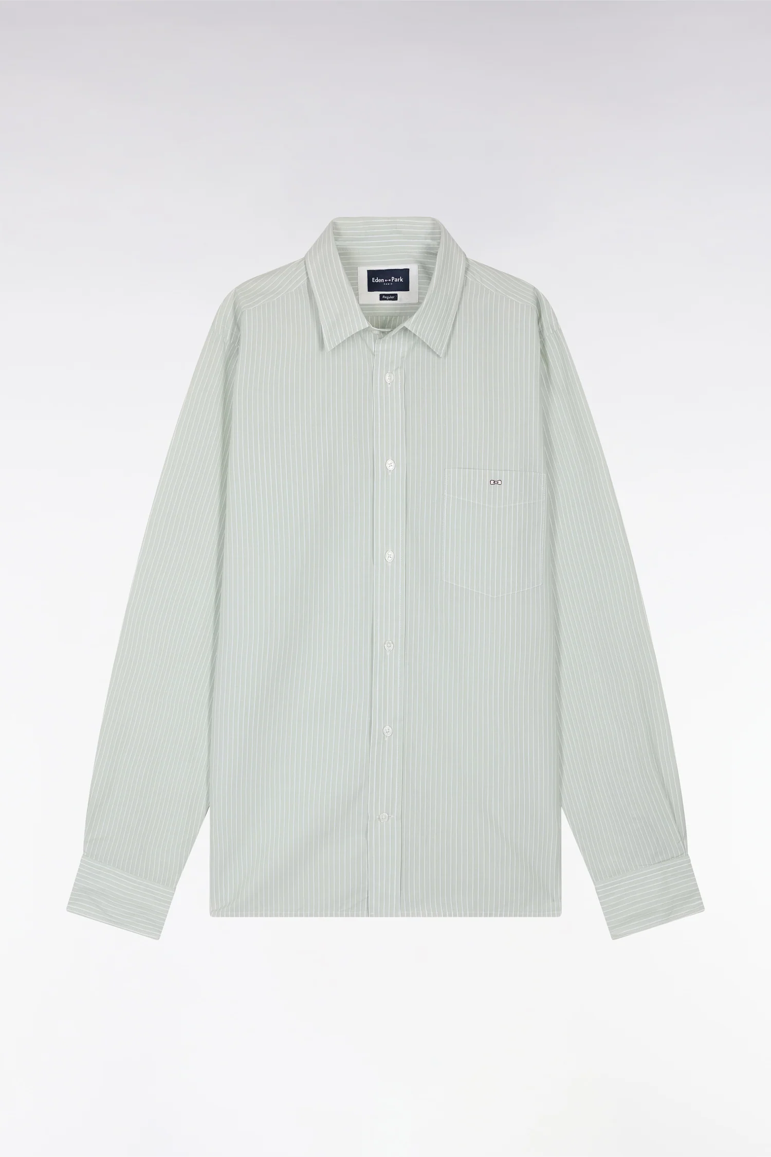 Chemise en coton verte et blanche à rayures bâtons coupe droite - Image 2