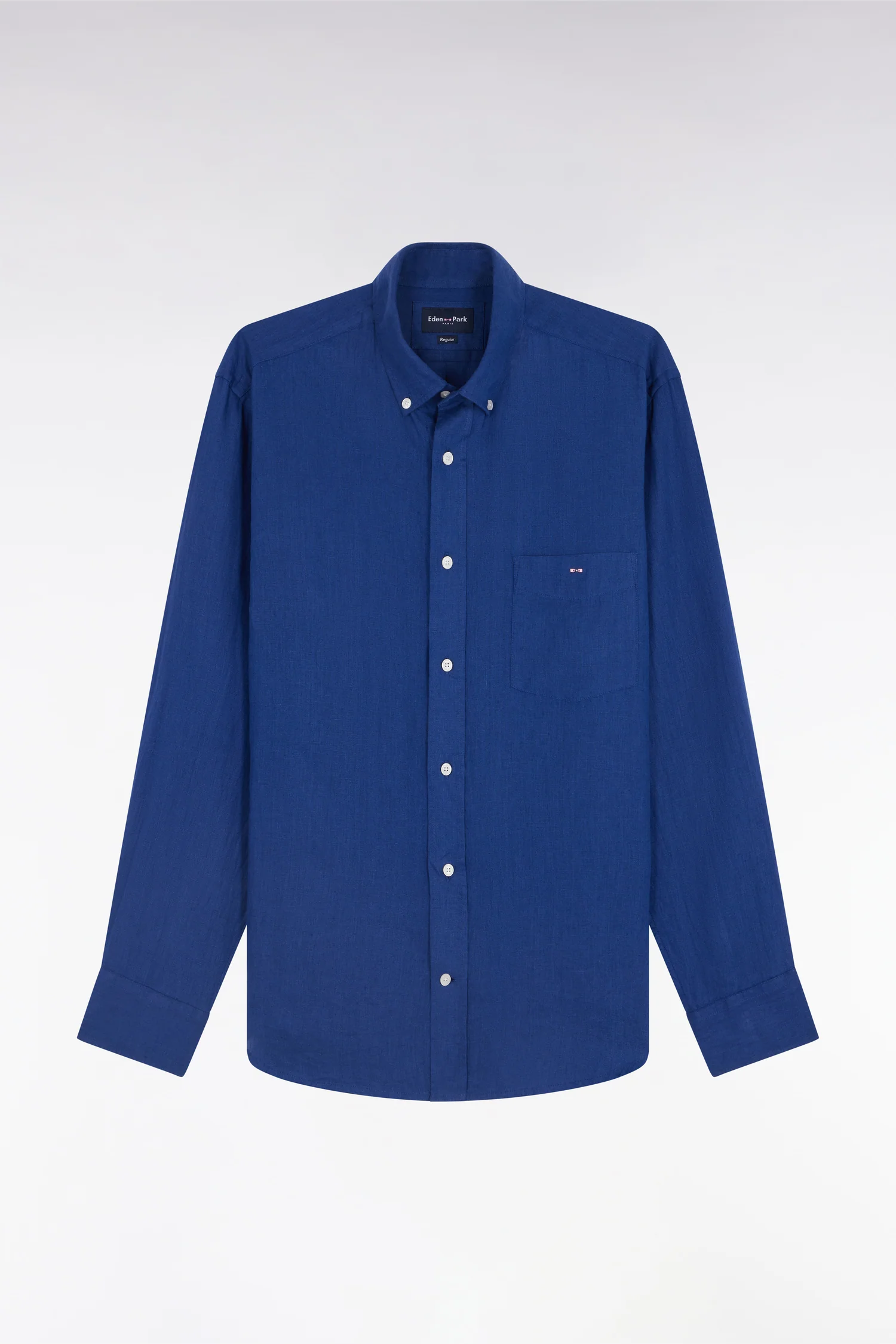 Chemise en lin bleu foncé unie coupe droite - Image 2