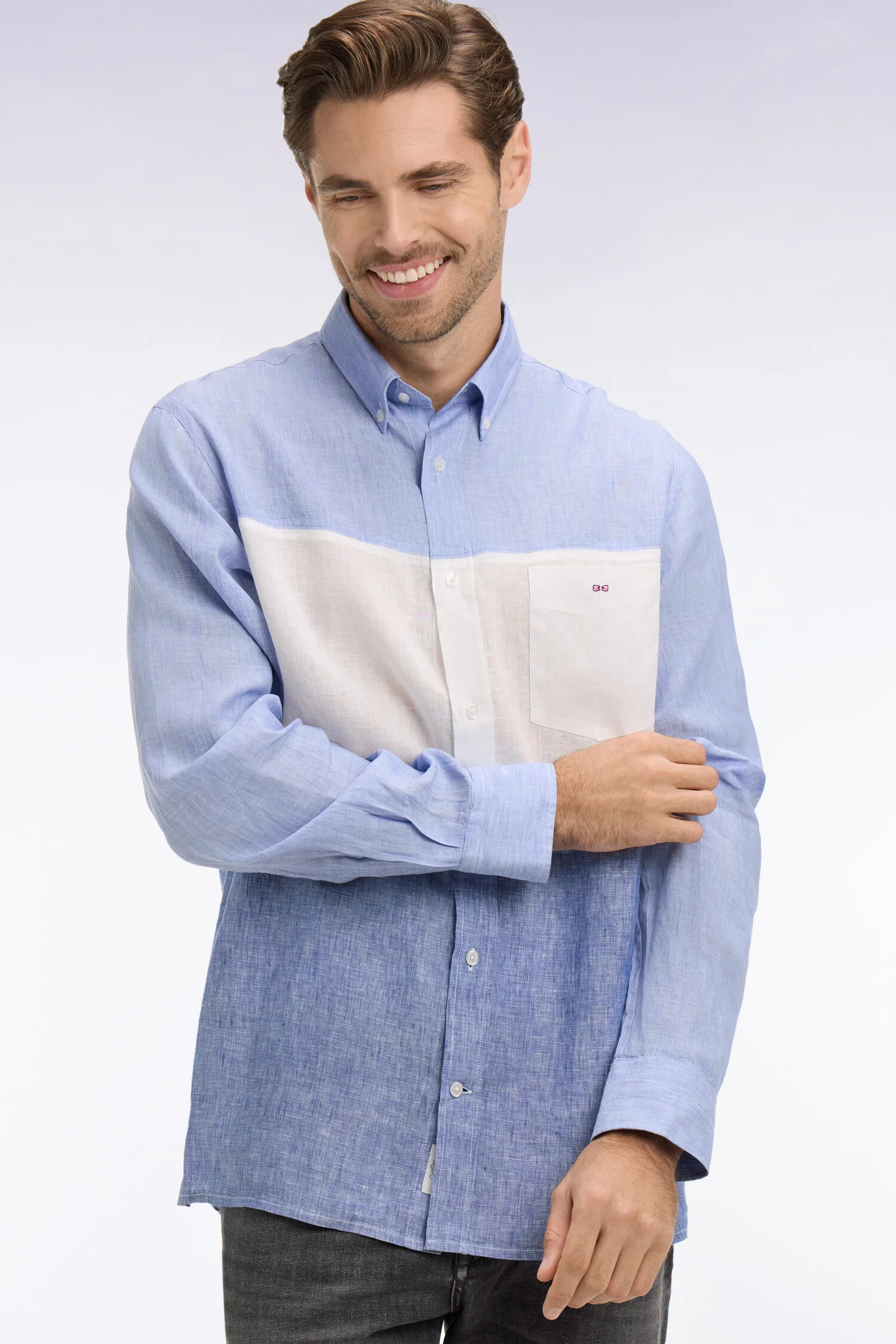 Chemise en lin bleu tricolore
