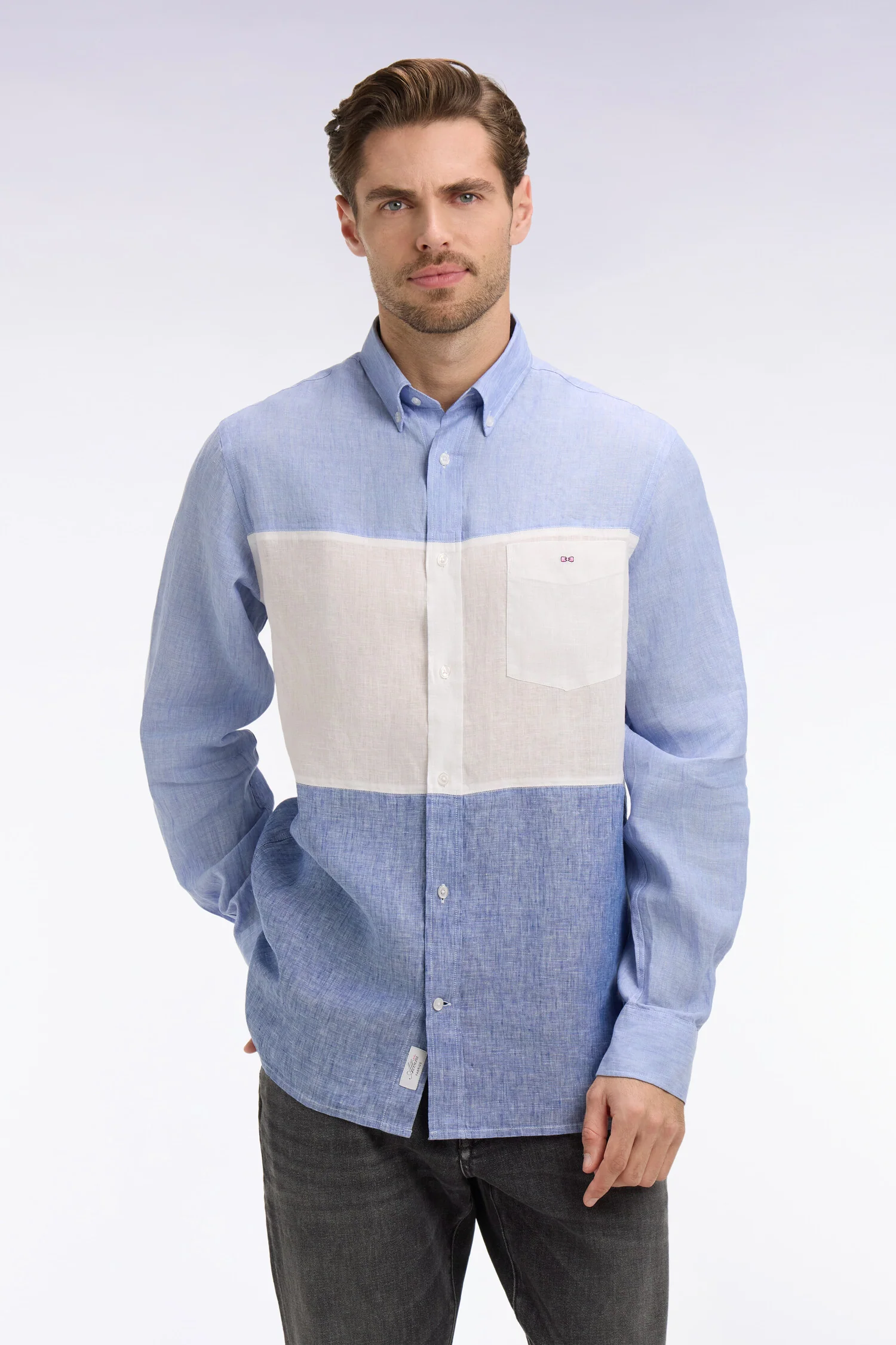 Chemise en lin bleu tricolore - Image 3