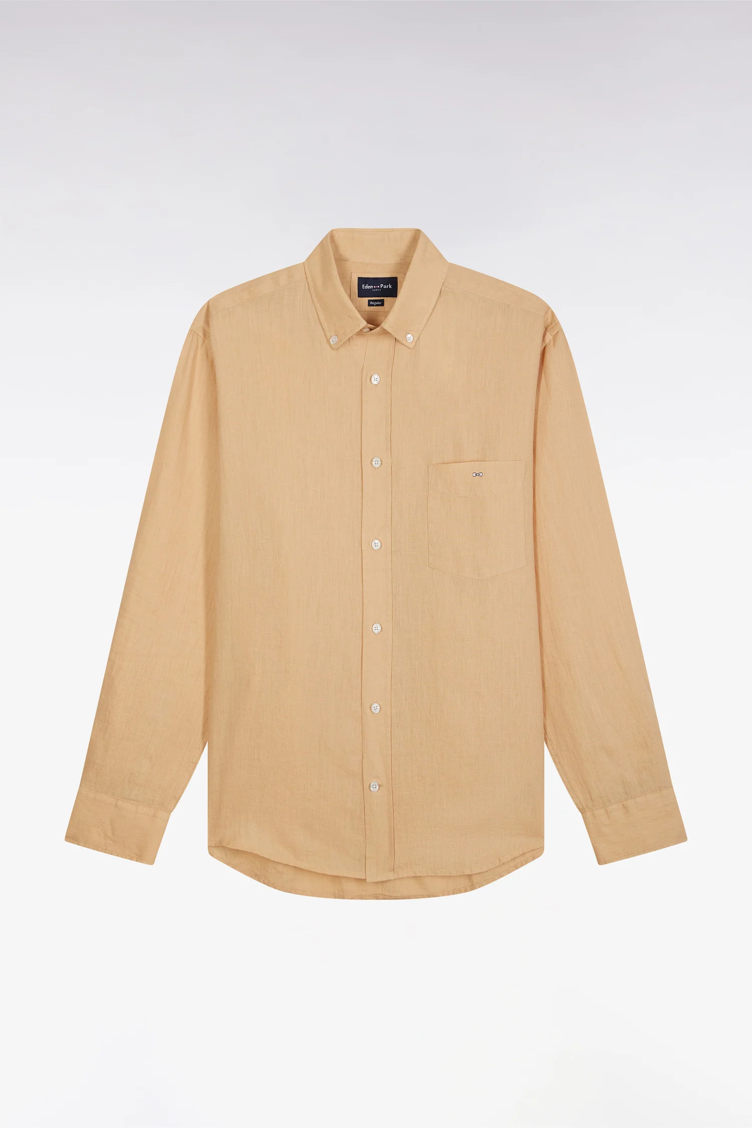Chemise en lin camel unie coupe droite - Image 2