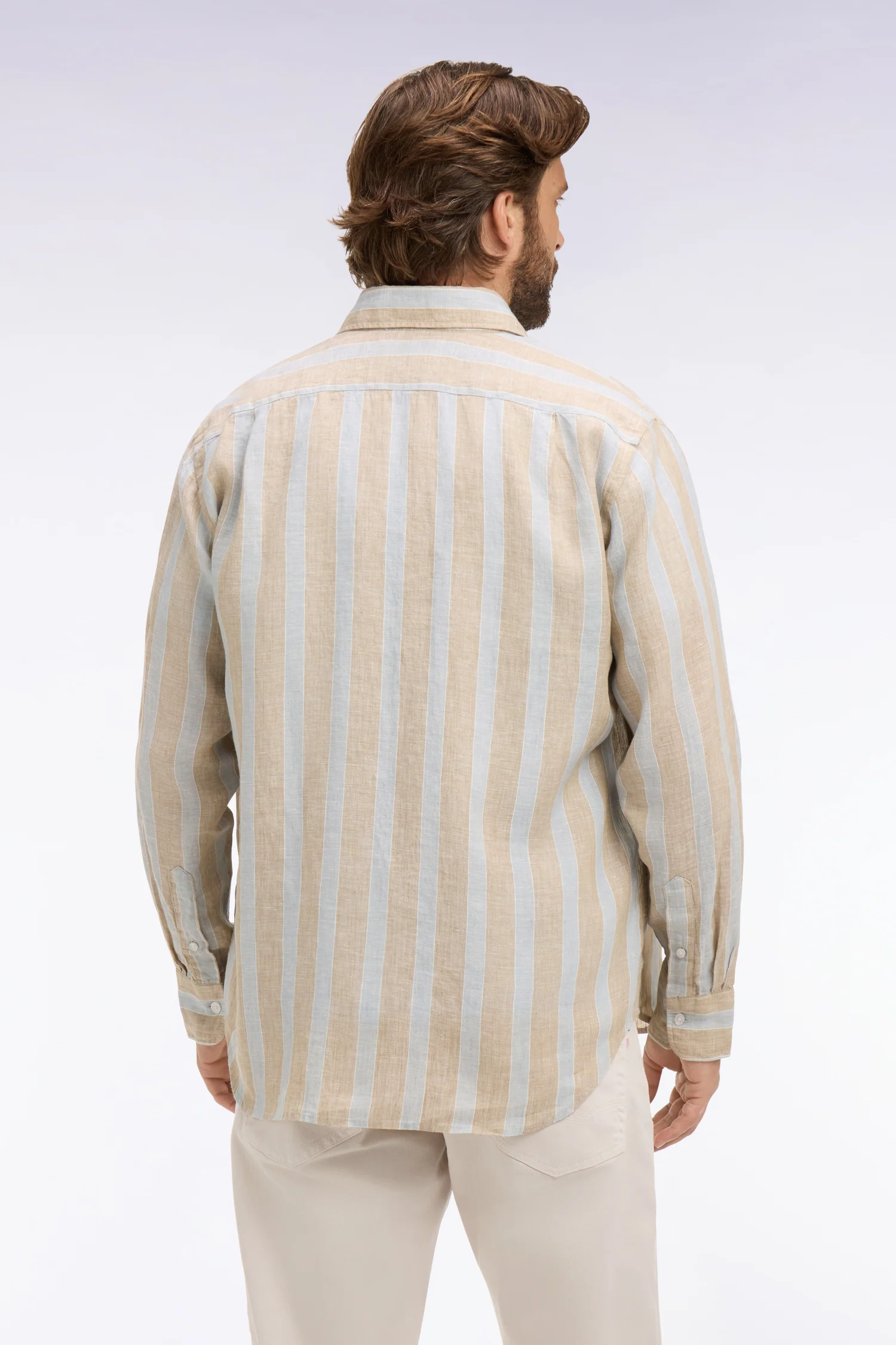 Chemise en lin gris clair à rayures bâtons - Image 5