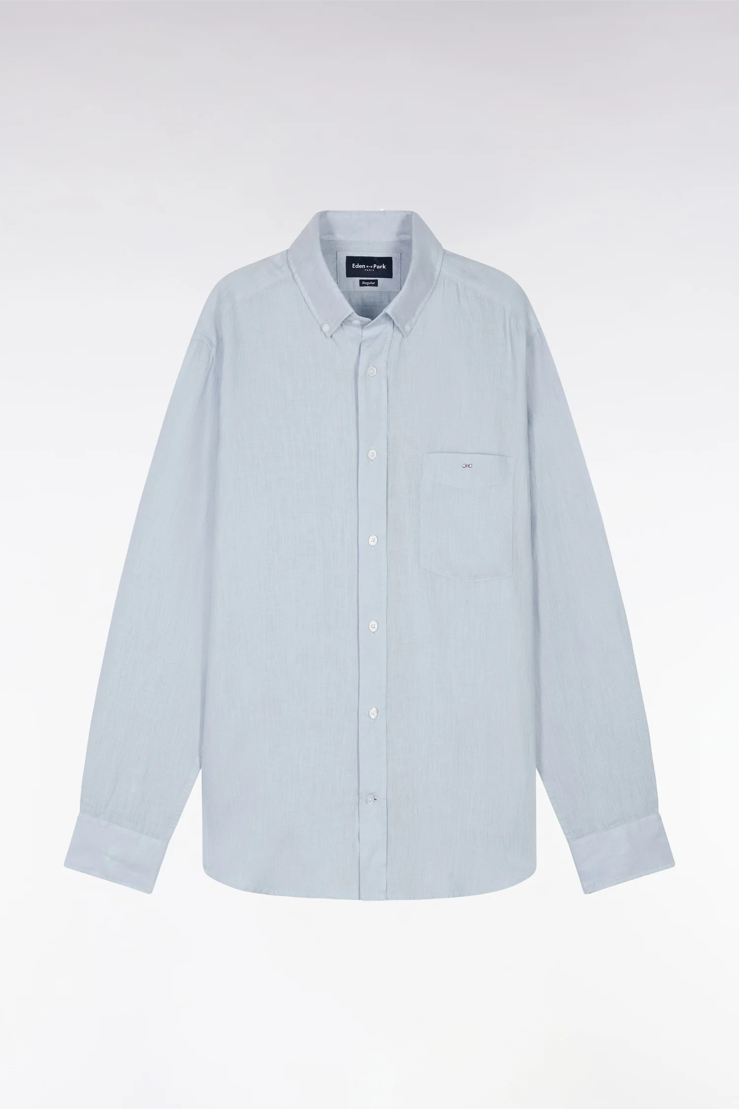 Chemise en lin gris clair unie coupe droite - Image 2