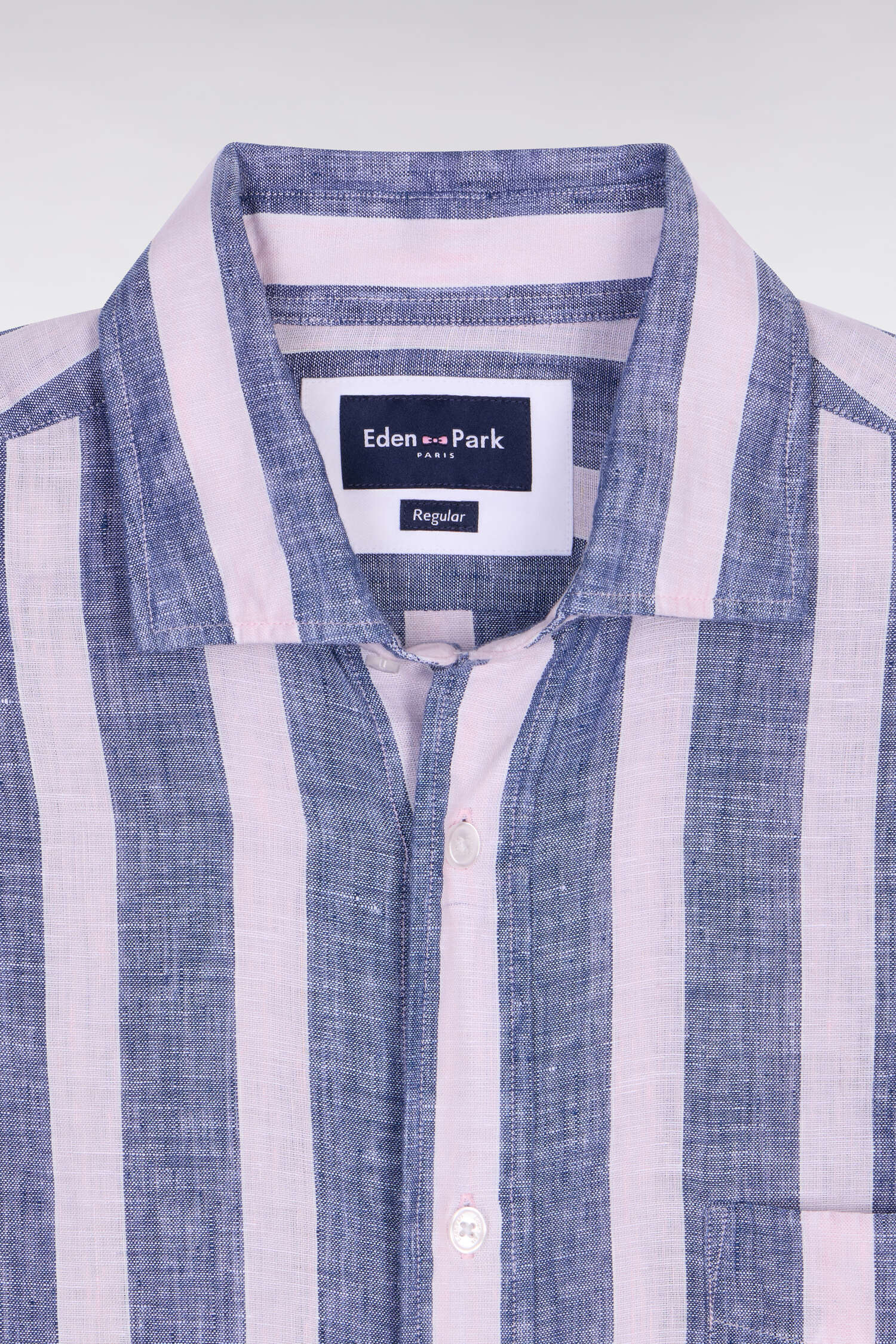 Chemise en lin marine à rayures bâtons - Image 6