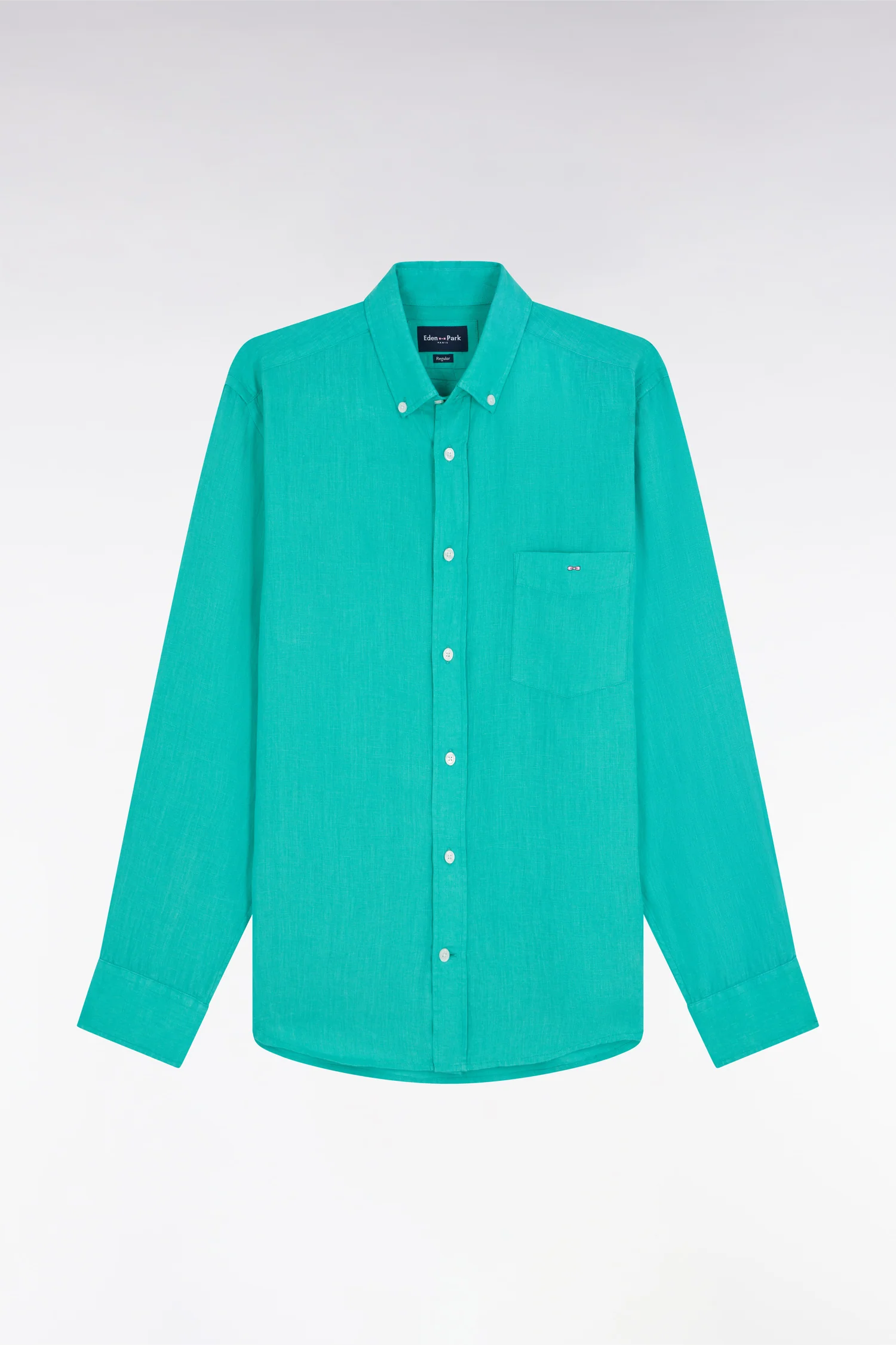 Chemise en lin vert unie coupe droite - Image 2