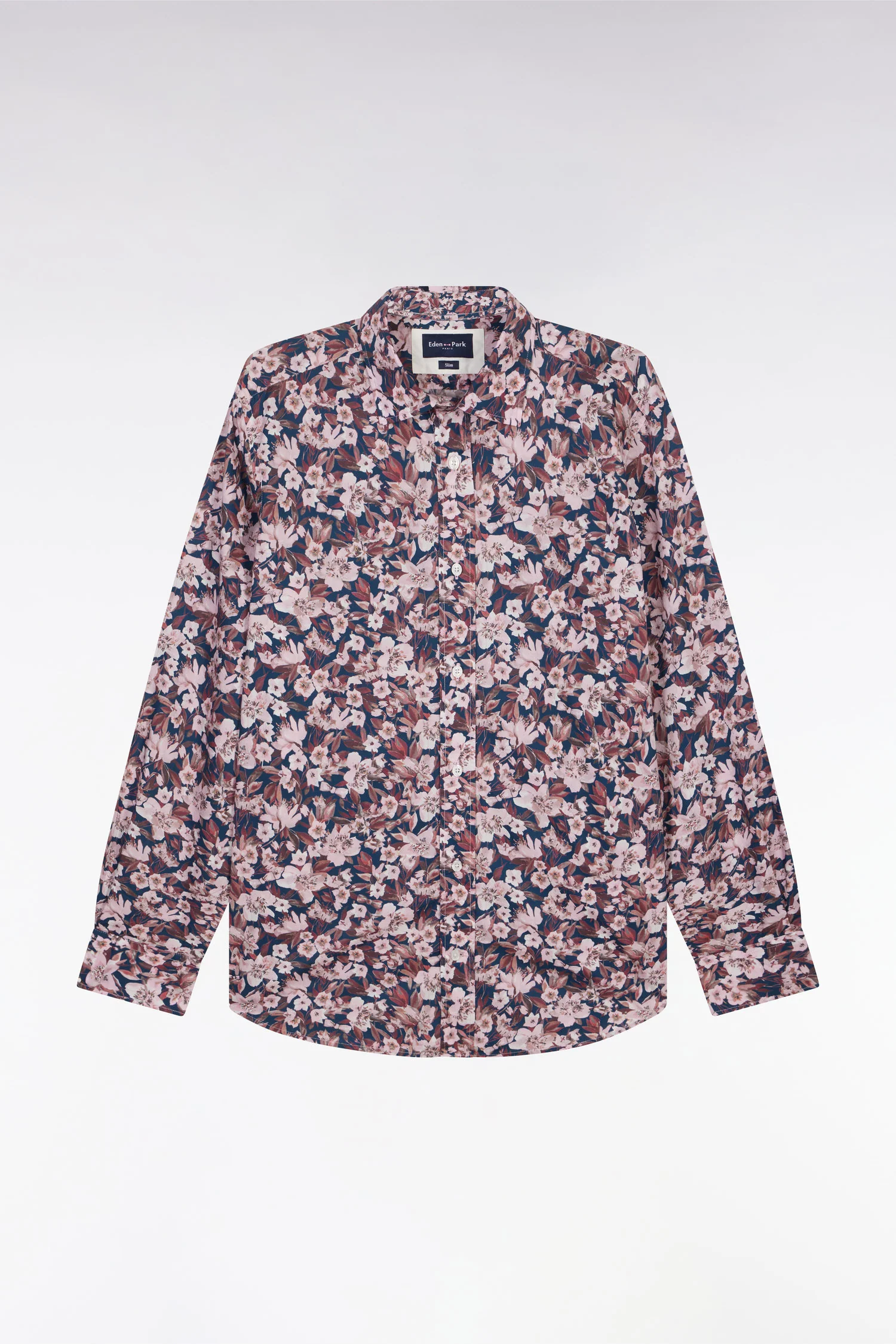 Chemise en popeline de coton à imprimé floral bordeaux coupe droite - Image 2