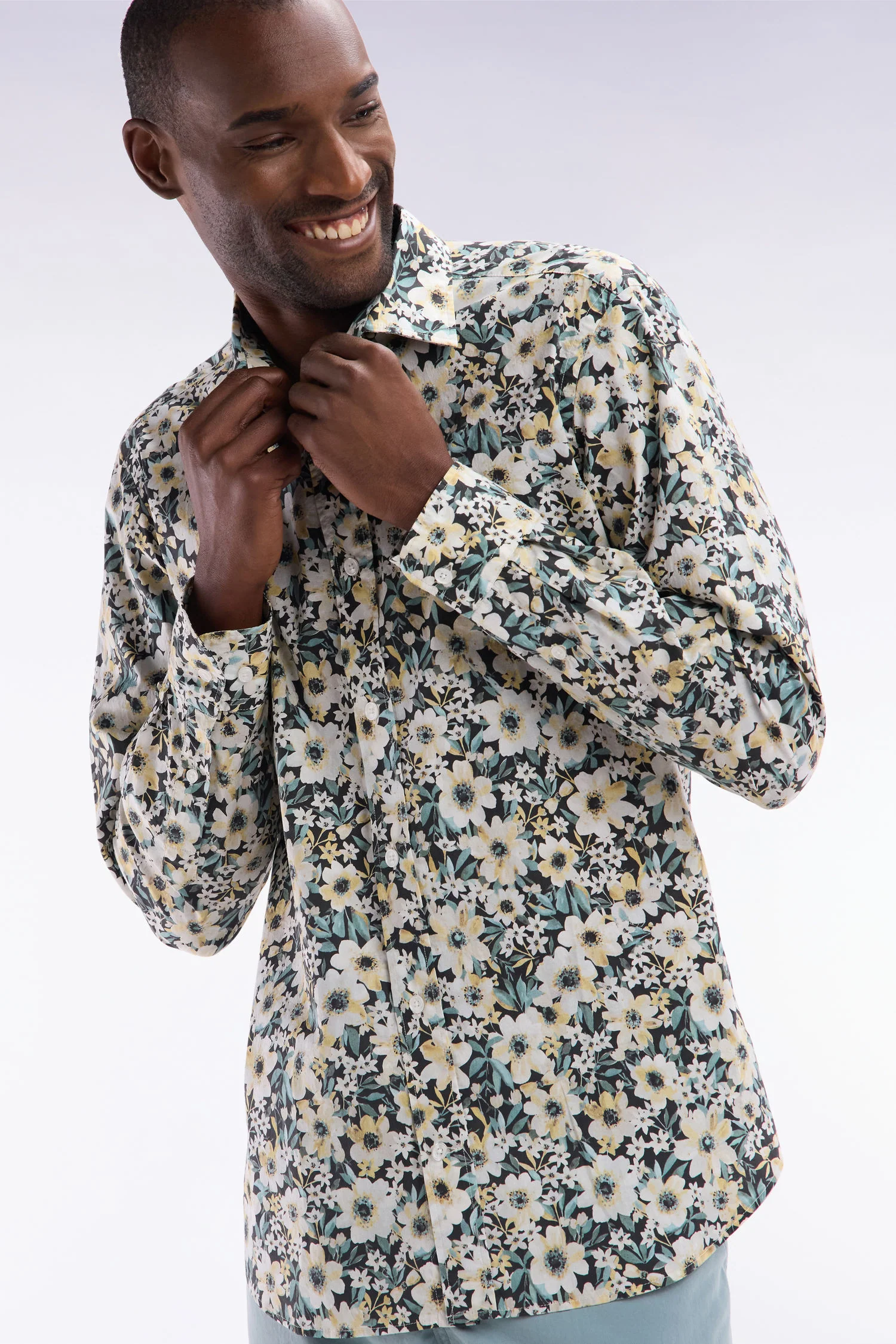 Chemise en popeline de coton à imprimé floral coupe droite - Image 3