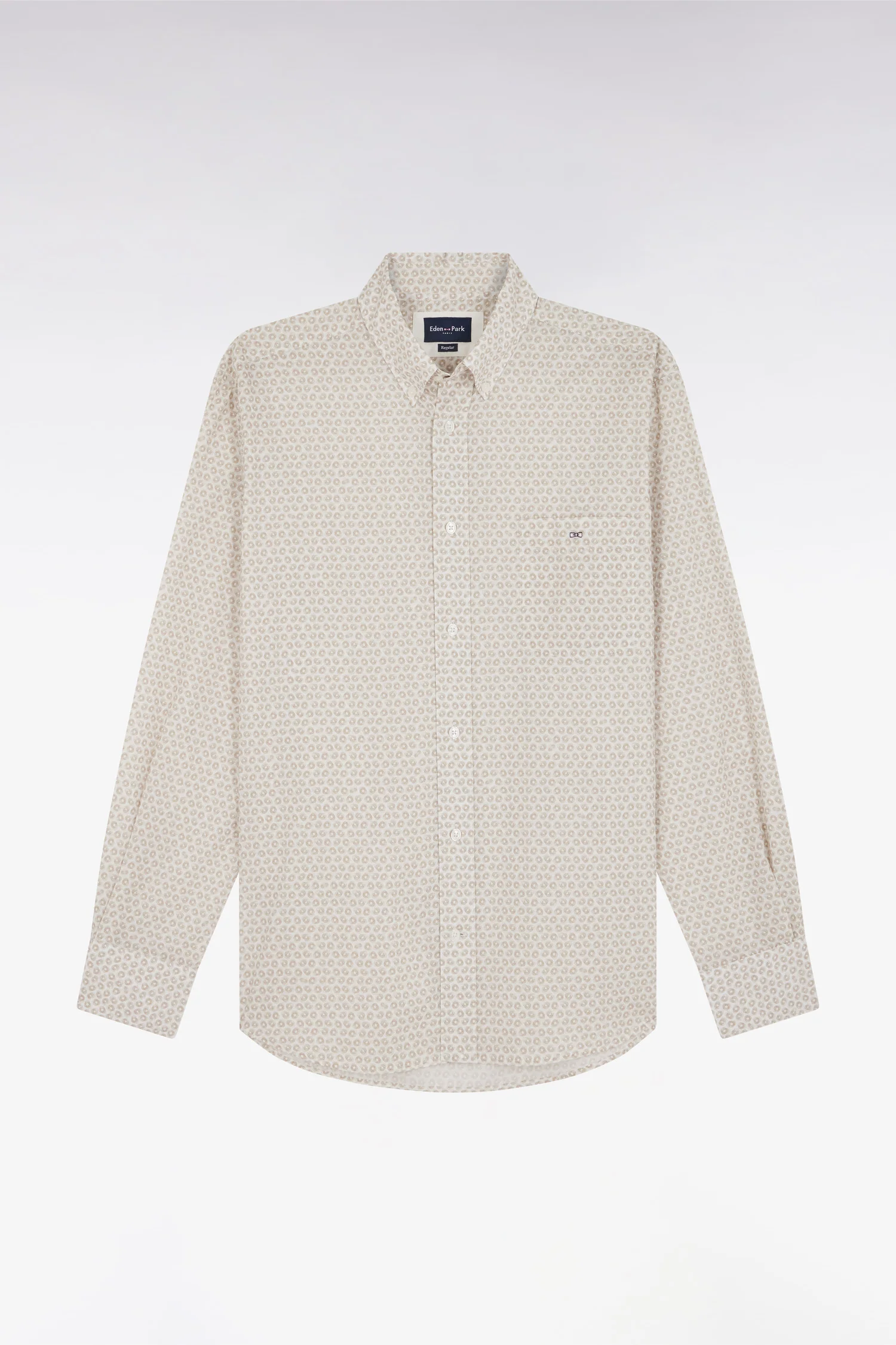 Chemise en popeline de coton à microimprimé graphique beige coupe droite - Image 2