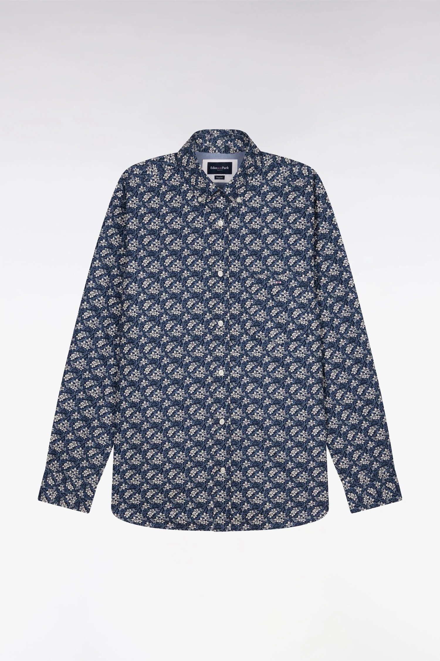 Chemise en popeline de coton bleu à motif floral coupe regular - Image 2