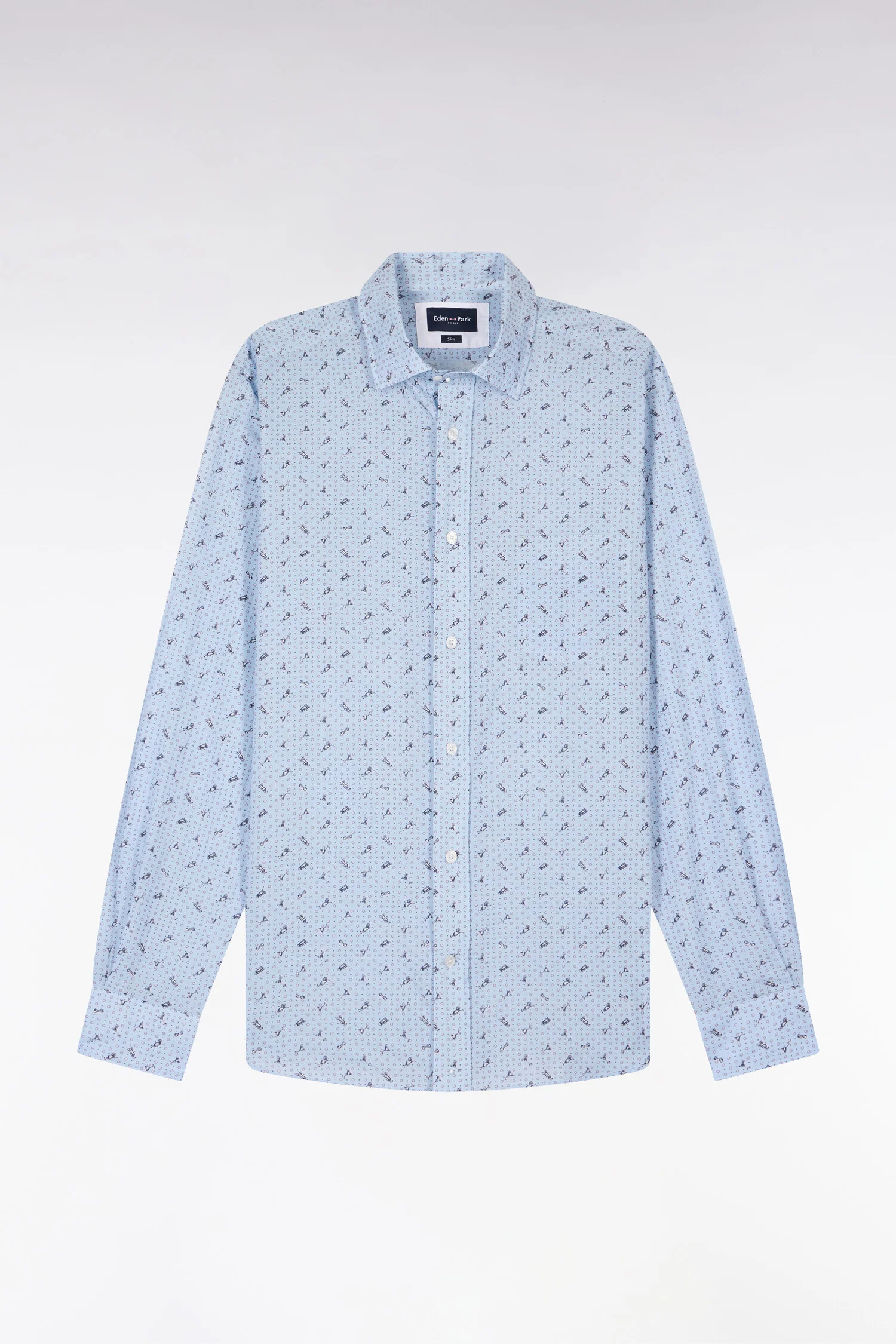 Chemise en popeline de coton bleu ciel à micromotifs coupe slim - Image 2
