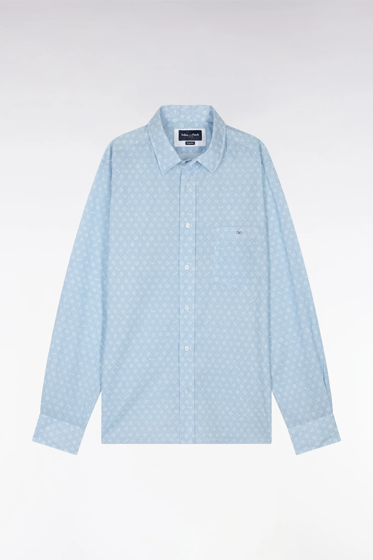 Chemise en popeline de coton ciel imprimé blanc coupe droite - Image 2