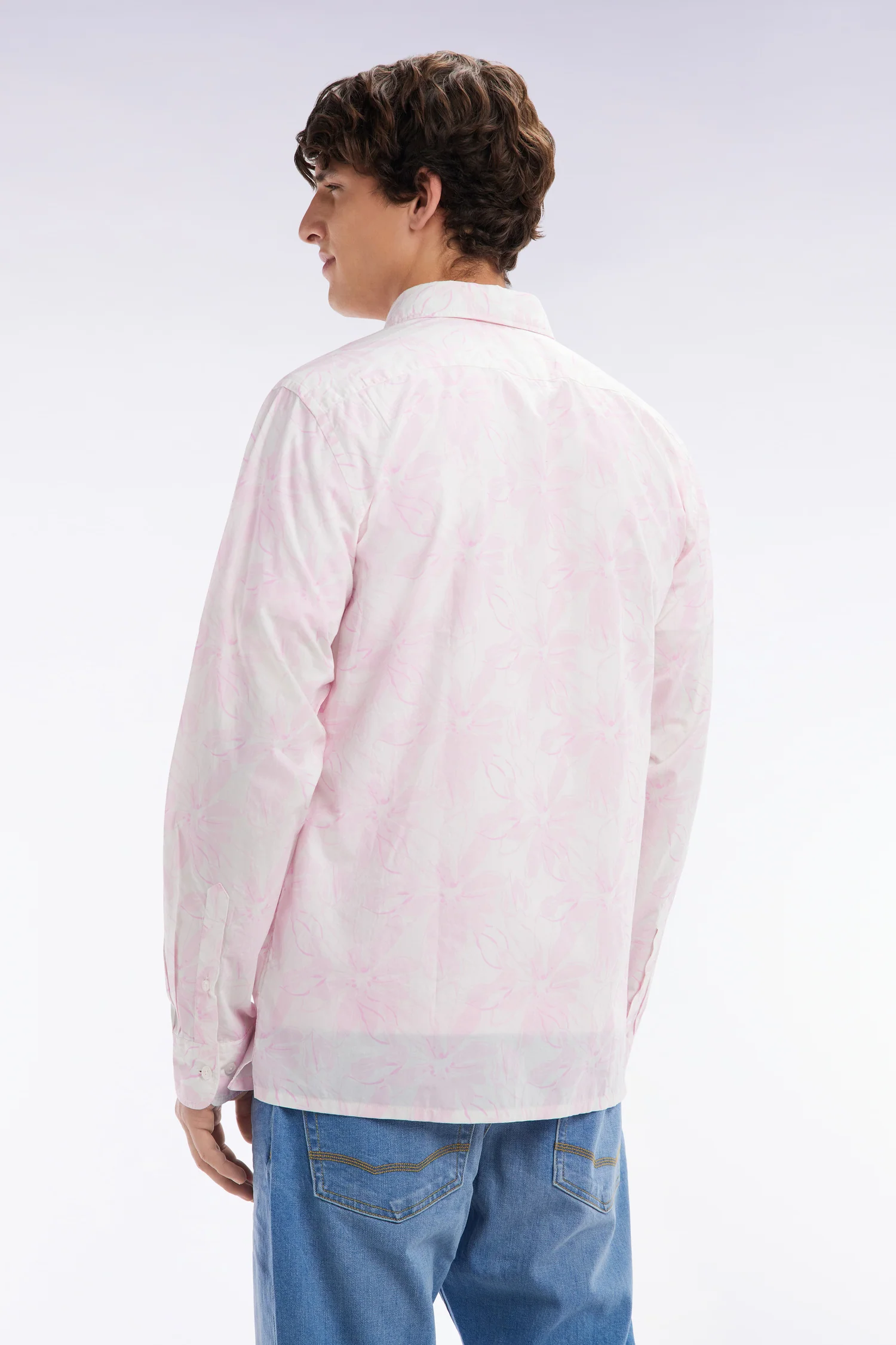 Chemise en popeline de coton imprimé nœud papillon rose coupe droite - Image 4