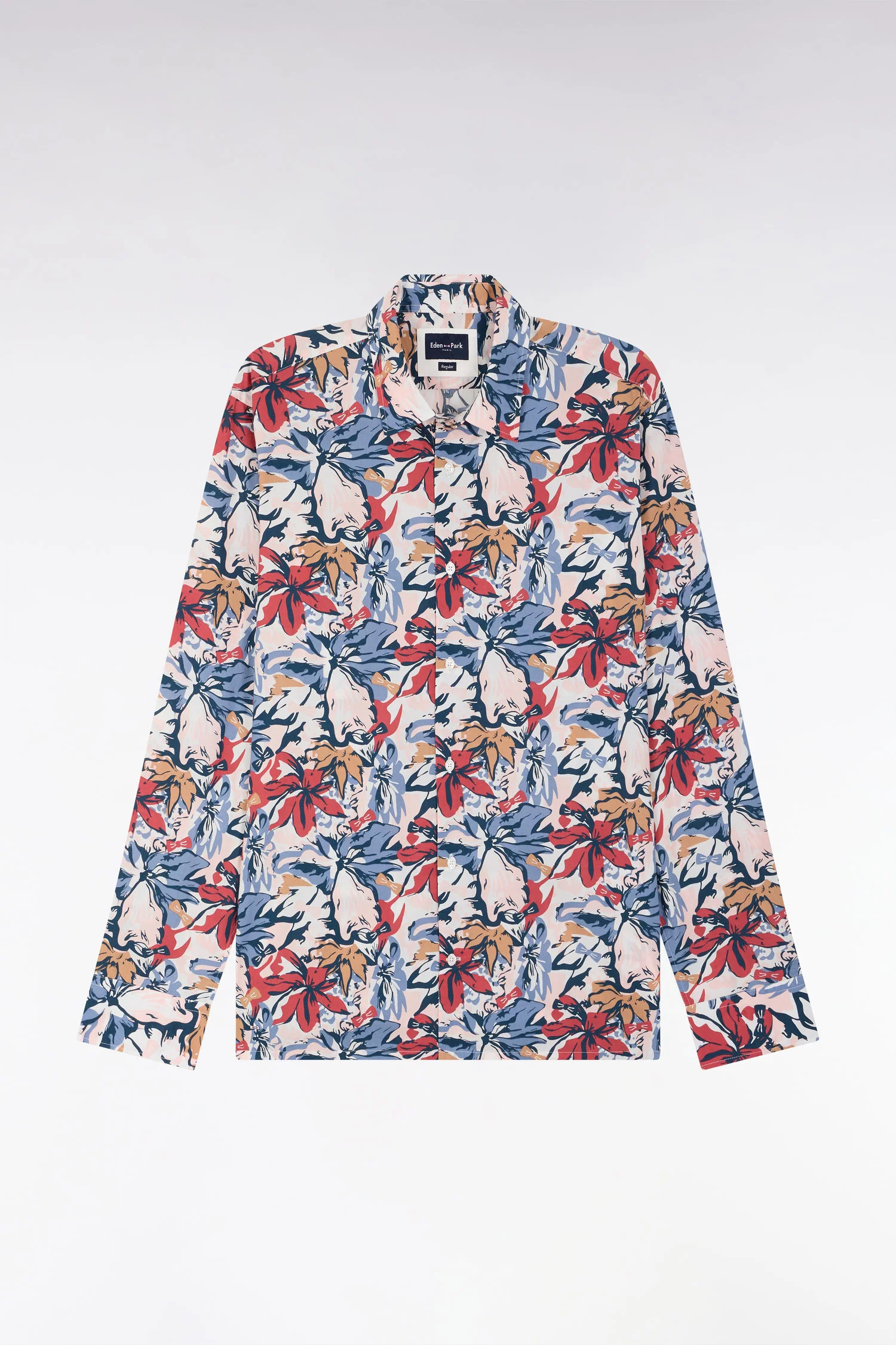 Chemise en popeline de coton imprimé tropical nœud papillon coupe droite - Image 2