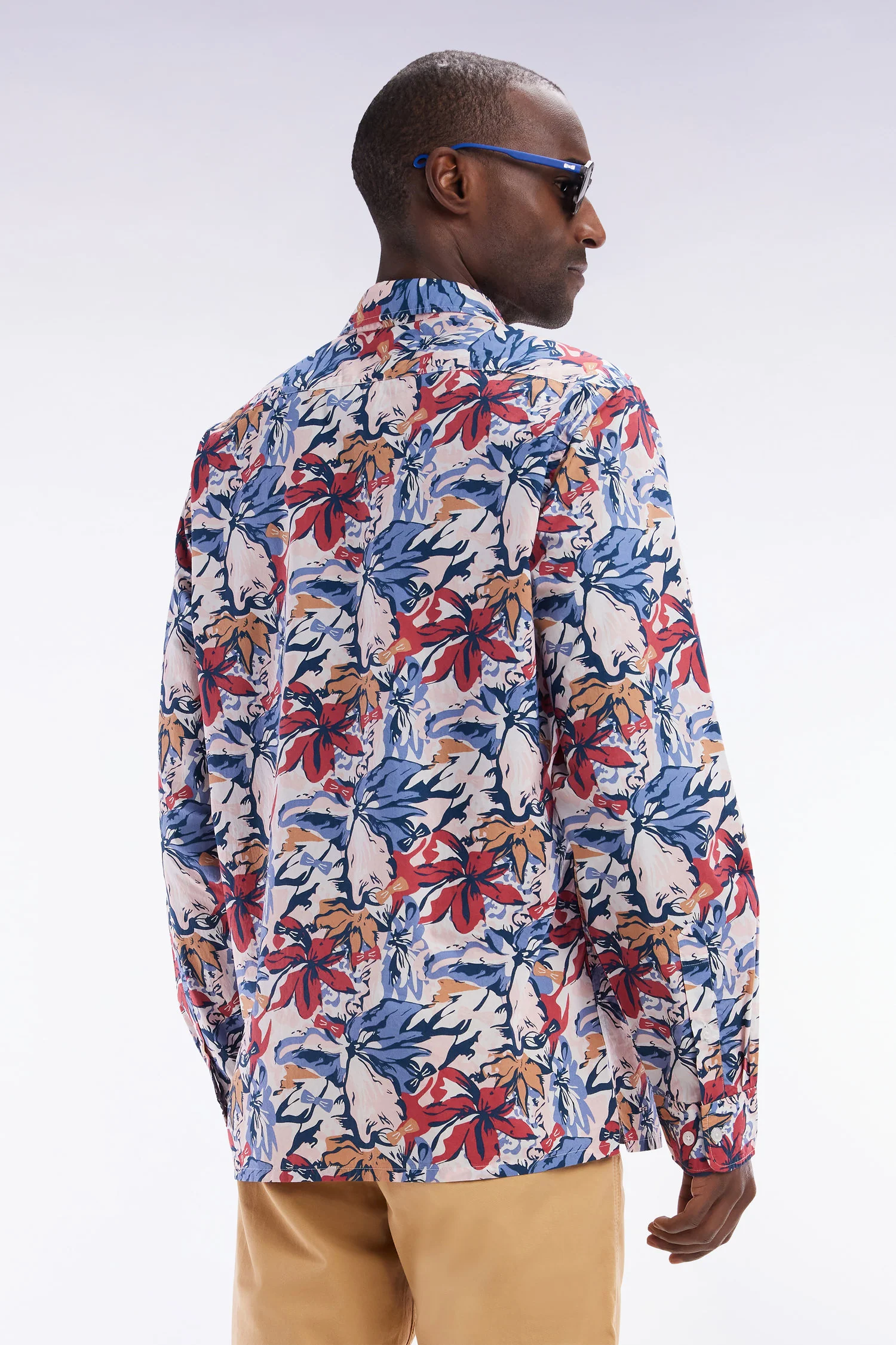 Chemise en popeline de coton imprimé tropical nœud papillon coupe droite - Image 4