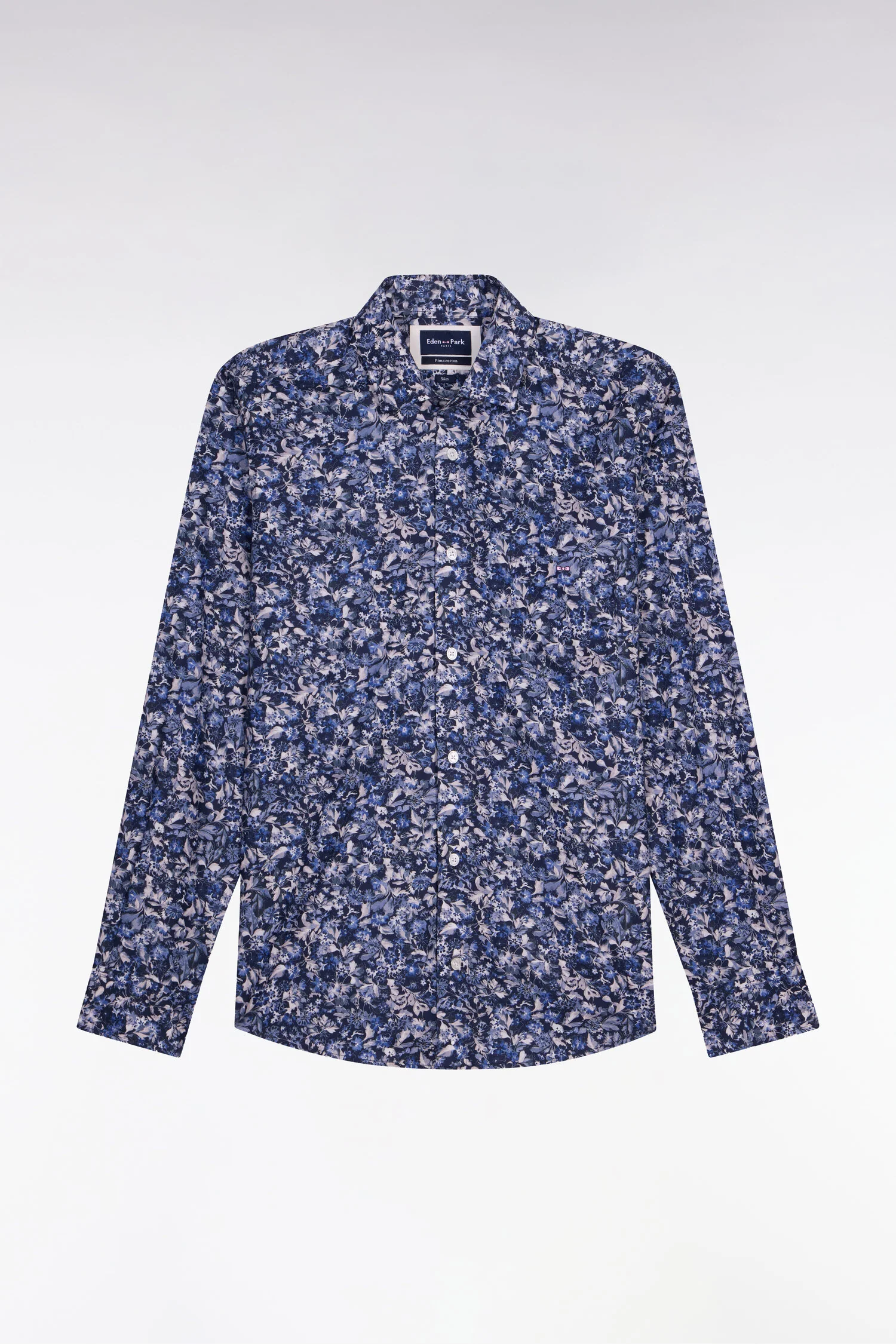 Chemise en popeline de coton marine à microimprimé floral coupe slim - Image 2