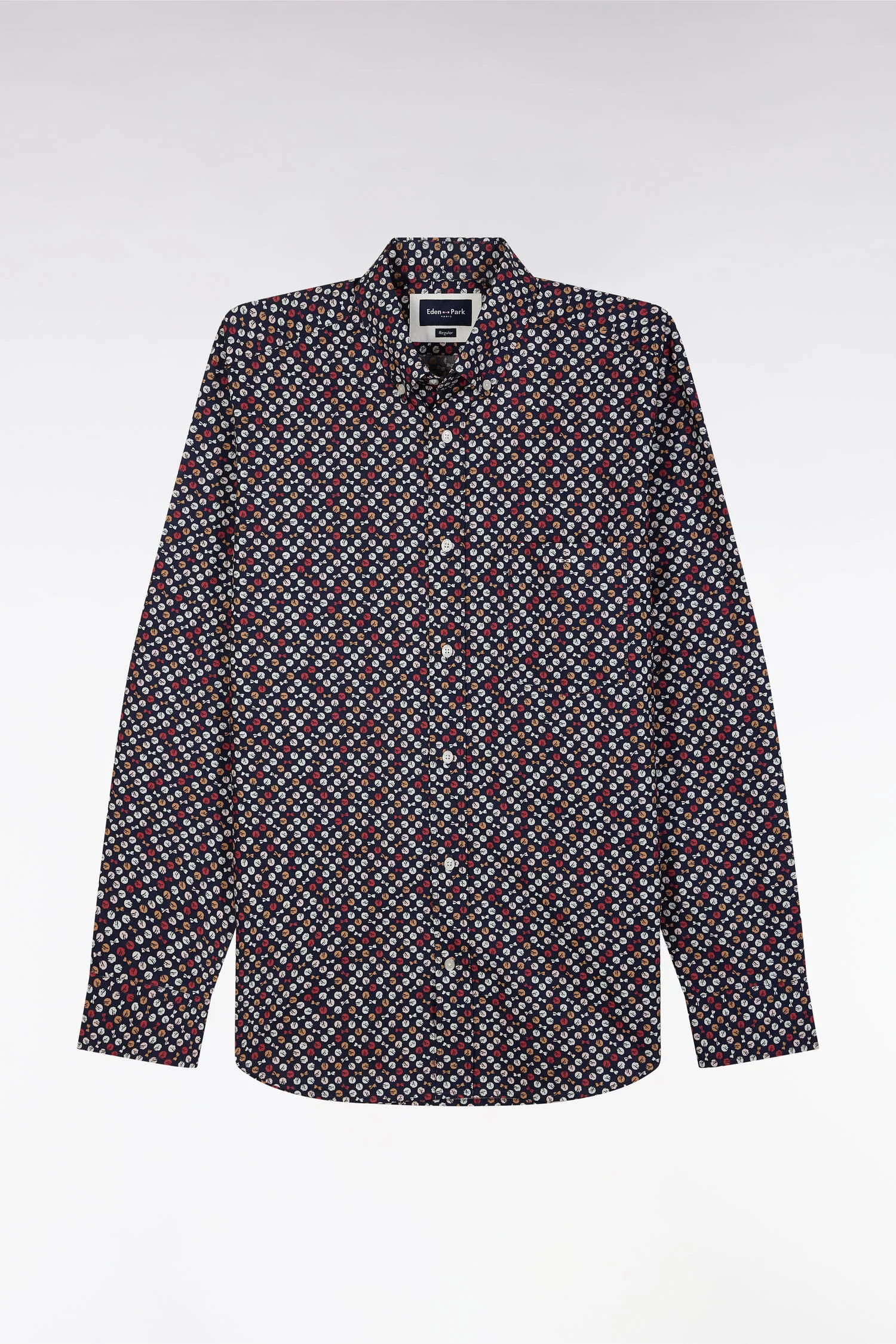Chemise en popeline de coton marine à microimprimé rouge coupe droite - Image 2