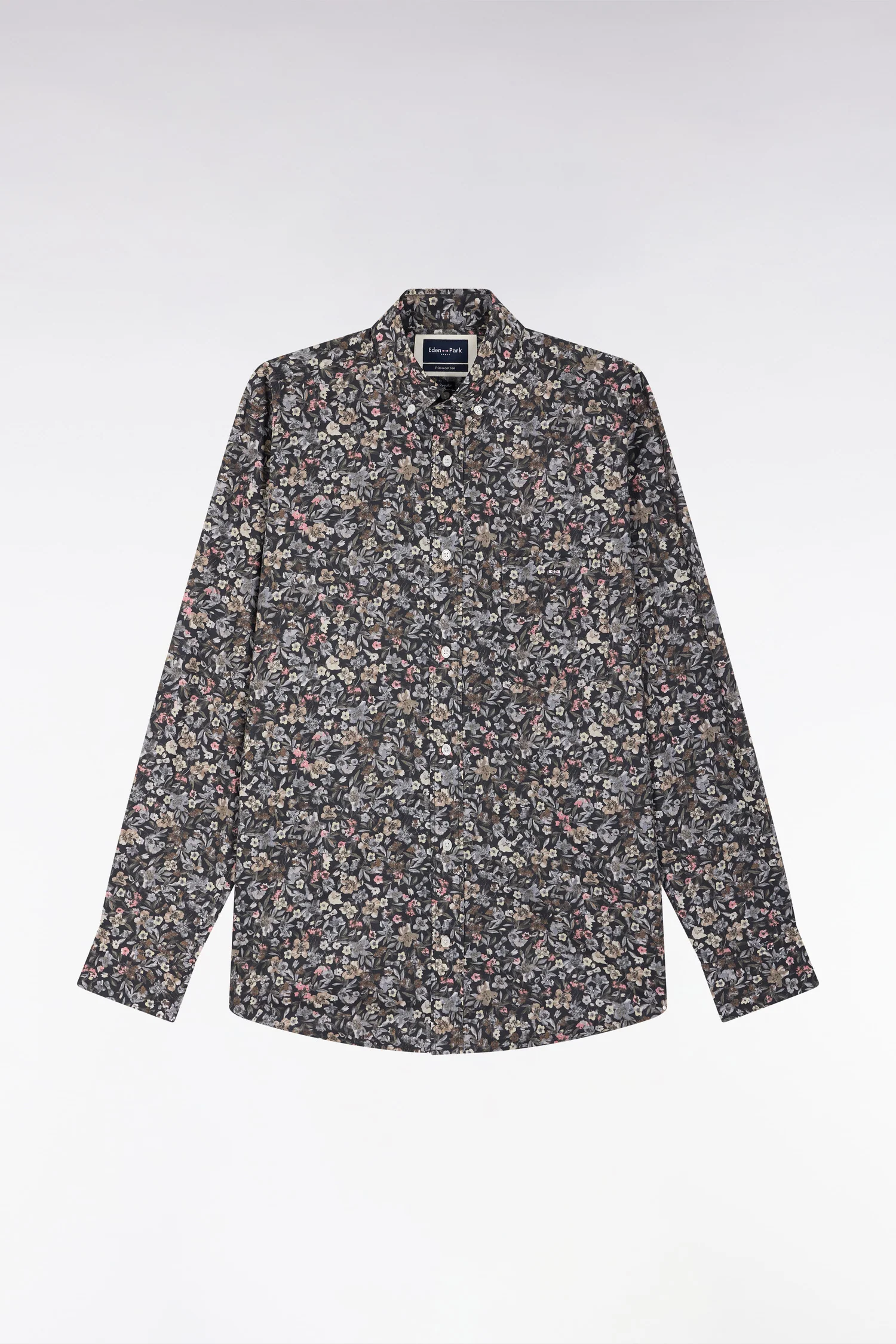 Chemise en popeline de coton Pima à micro imprimé kaki coupe droite - Image 2
