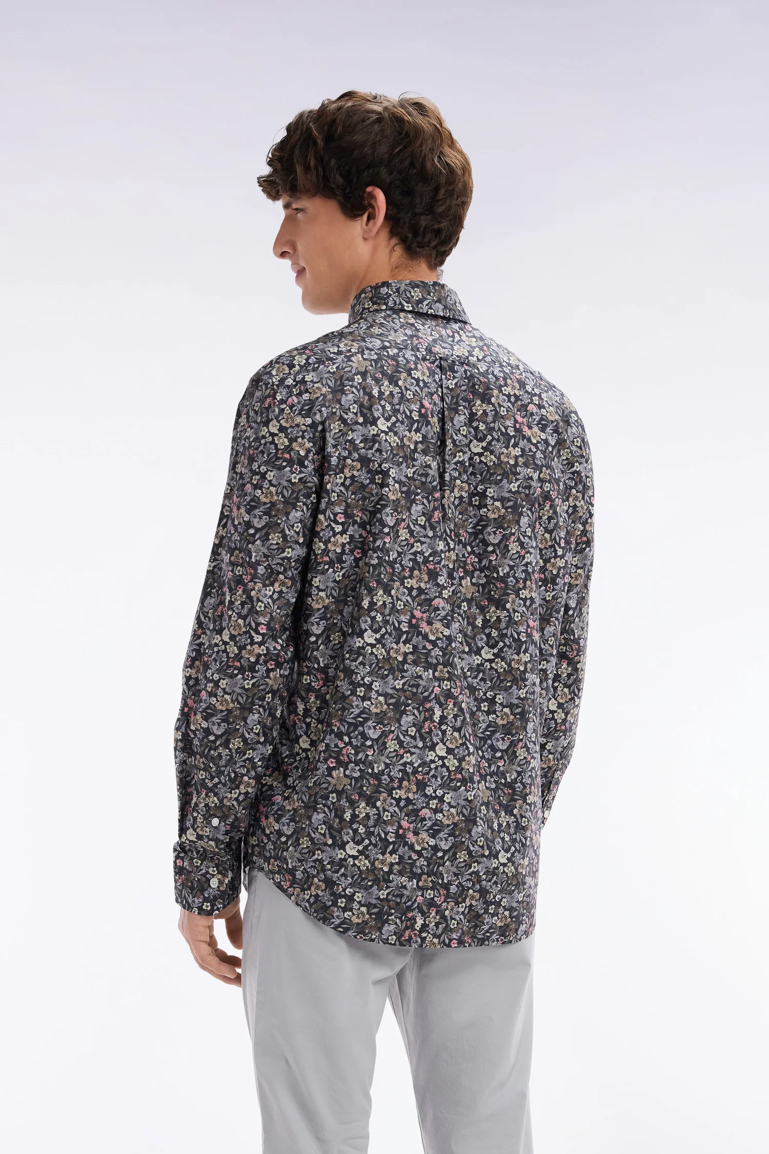 Chemise en popeline de coton Pima à micro imprimé kaki coupe droite - Image 4