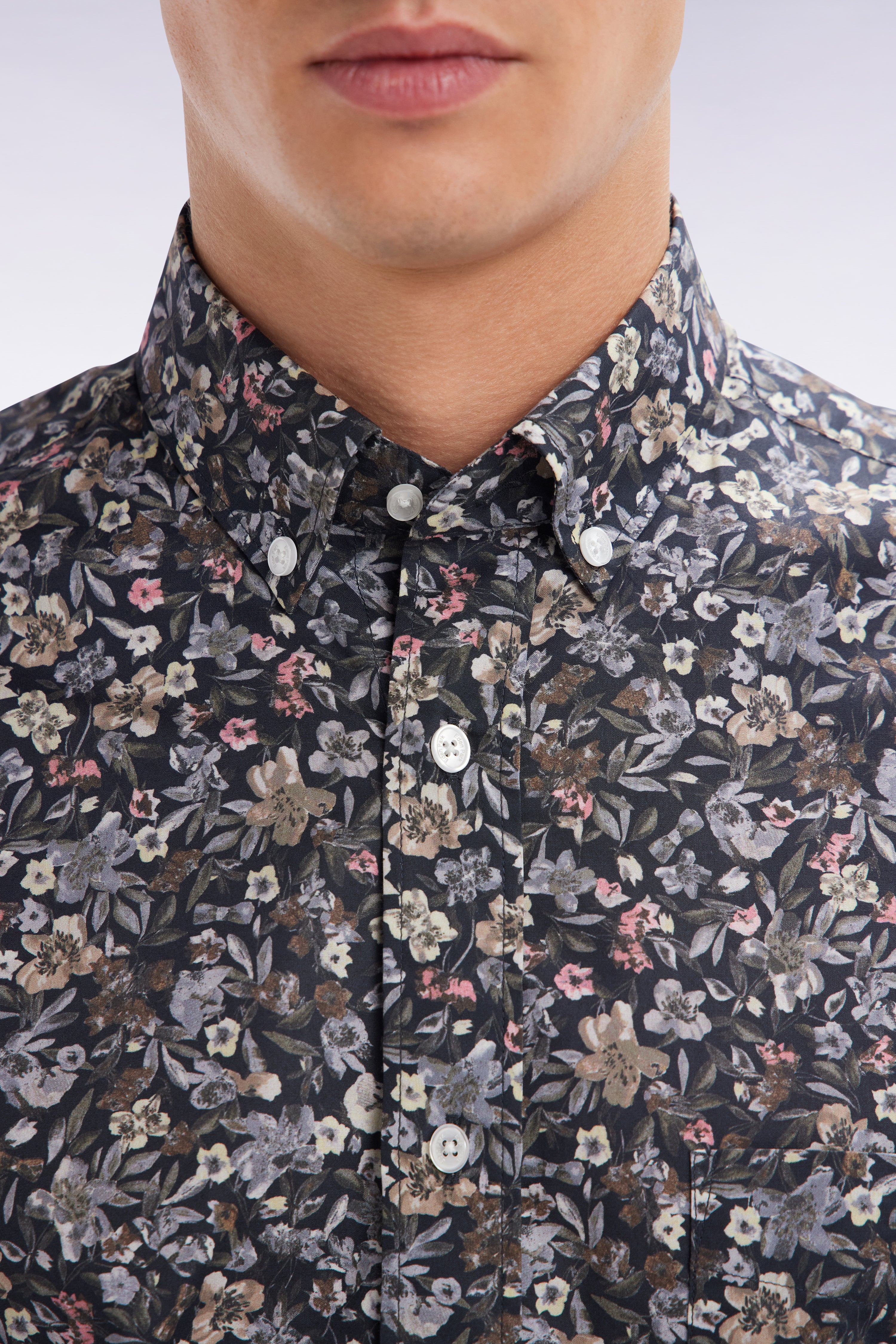 Chemise en popeline de coton Pima à micro imprimé kaki coupe droite - Image 5
