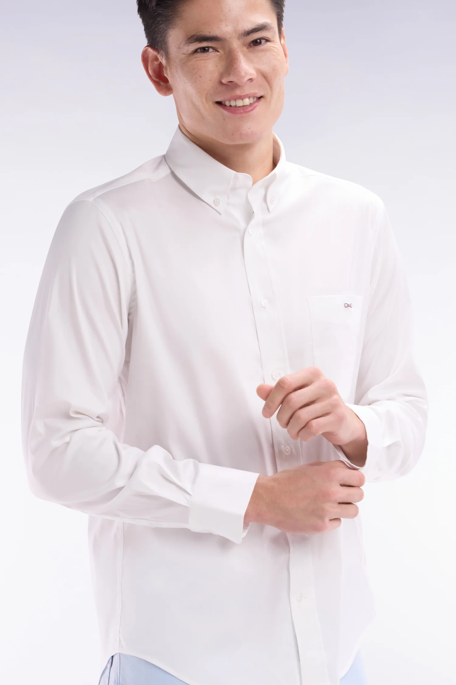 Chemise en twill de coton blanc unie coupe droite - Image 3