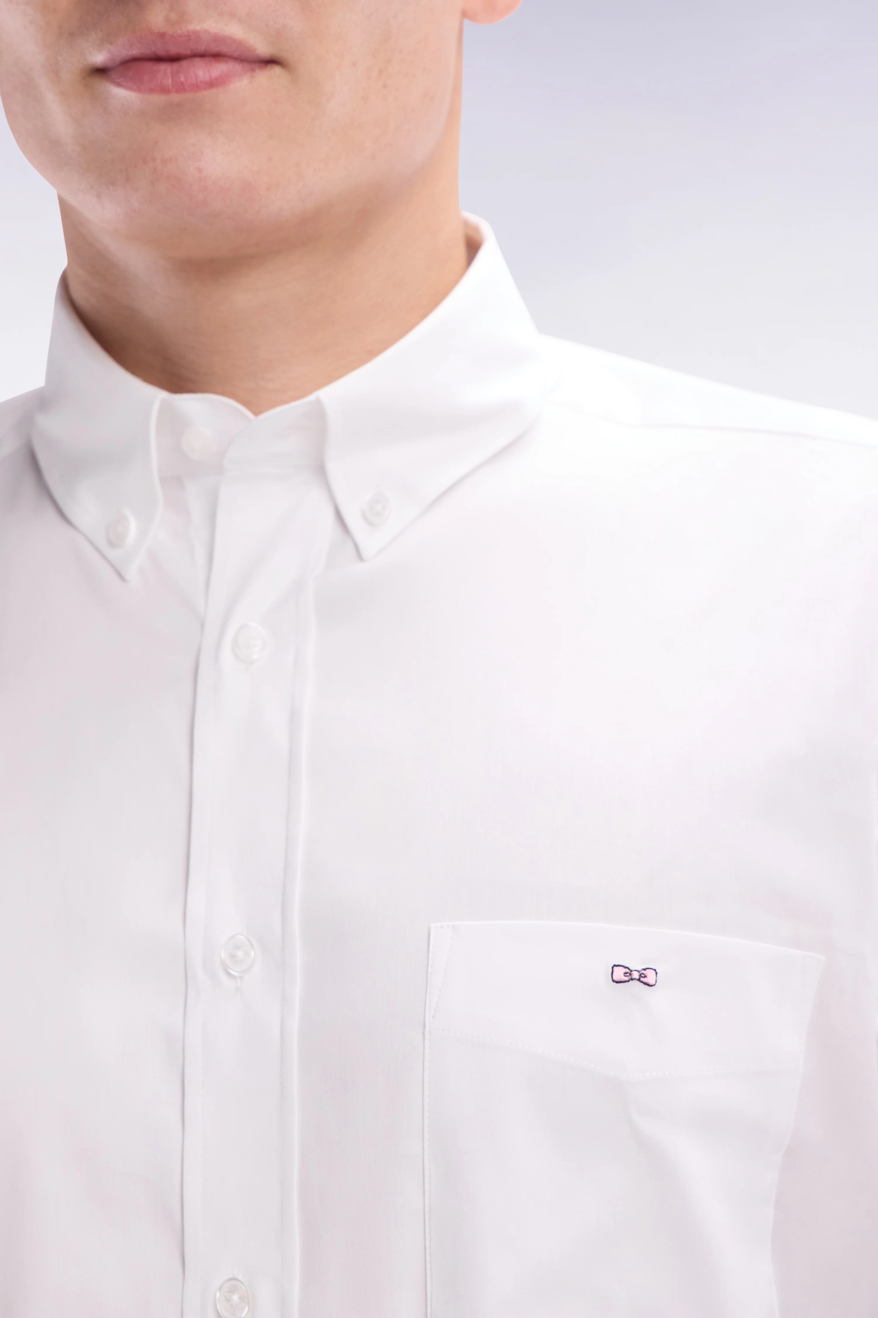 Chemise en twill de coton blanc unie coupe droite - Image 5