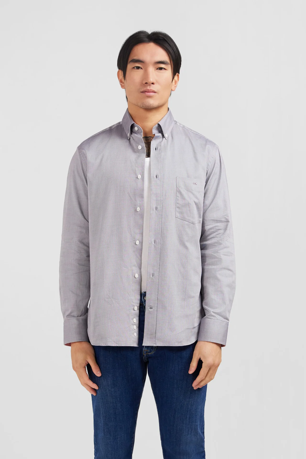 Chemise gris clair unie en coton - Image 3